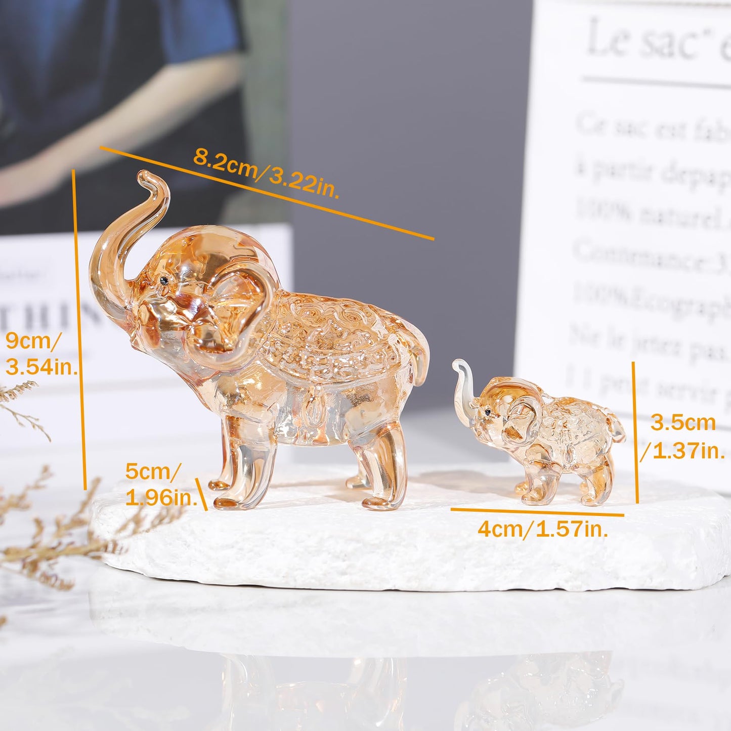 Ornalrist Crystal Elephant Gifts for Women - Handmade Gold Mother & Baby Elephant Glass Animal Collectible Figurines Birthday Gifts for Mom Wife Home Decor
