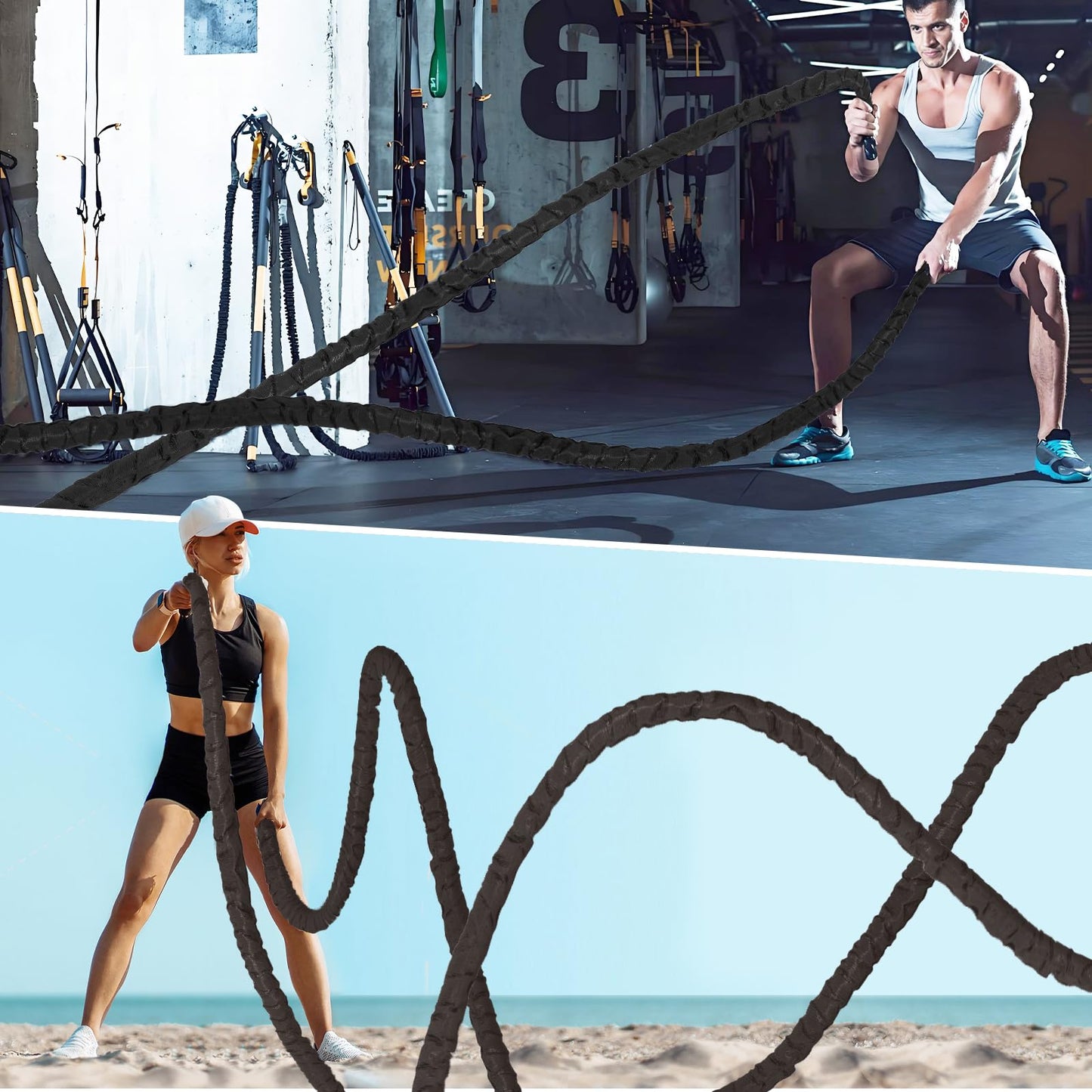 Battle Rope 30FT Battle Rope for Exercise Workout Rope Exercise Rope Battle Ropes for Home Gym Heavy Ropes for Exercise Training Ropes for Working Out Weighted Workout Rope (1.5 Inch 30 FT)