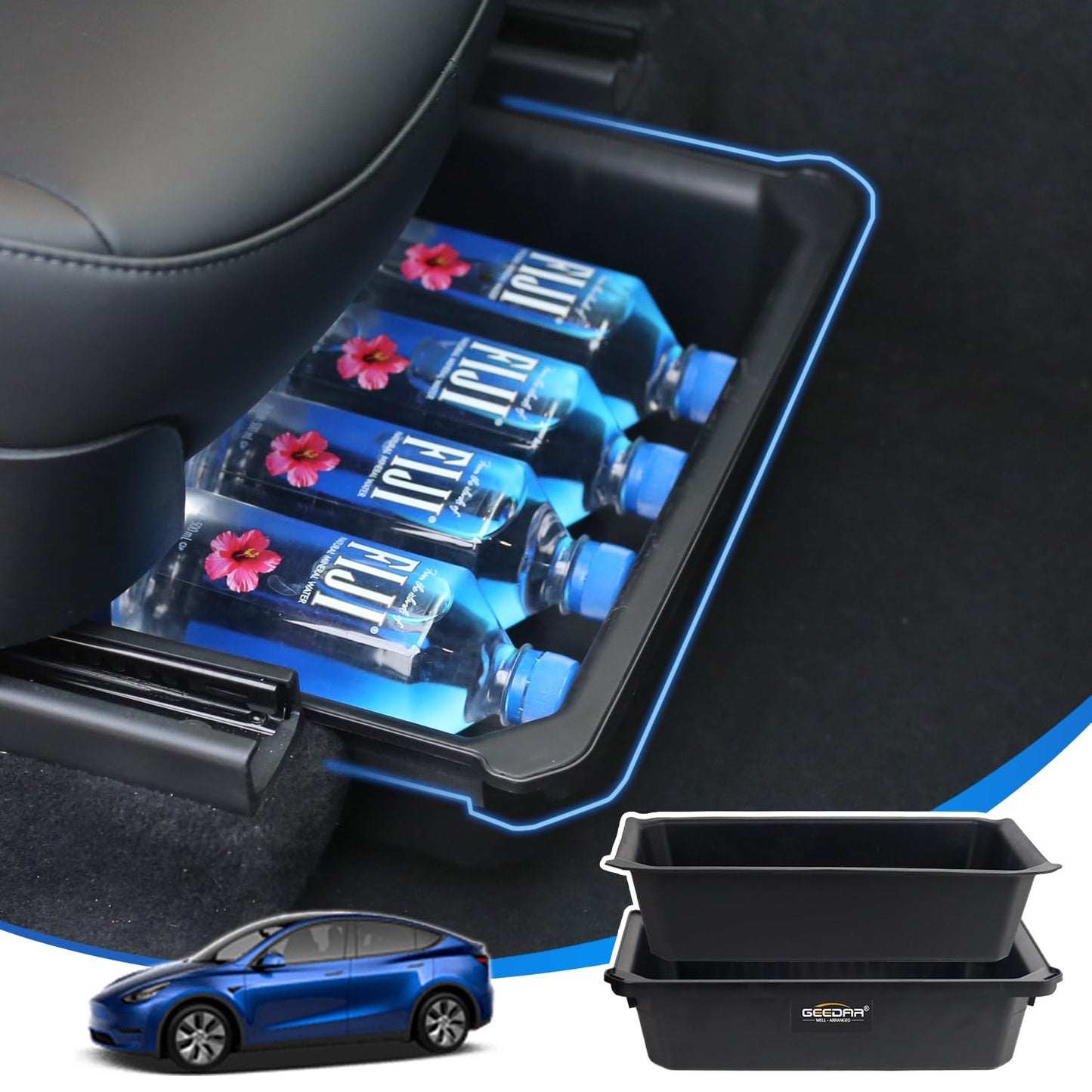 GEEDAR Under Seat Storage Box Organizer for Tesla Model Y (1 pack), Upgraded ABS + TPE Double Layer Hidden Storage Box, Washable Underseat Storage Organizer fit Tesla Model Y Accessories 2021-2024