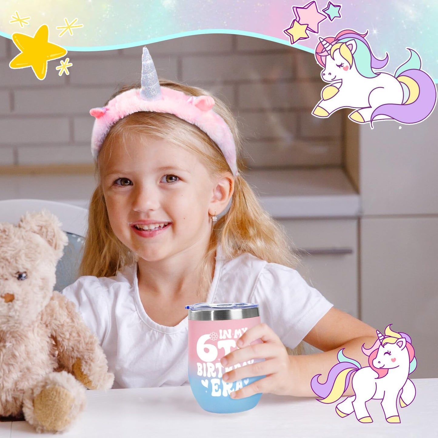 Birthday Gifts for Girls,6 Year Old Girl Birthday Gift Ideas,Kids Gifts with 12 OZ Wine Tumbler,Diary,Headband,Eye Mask,Christmas Gifts for Little Girls