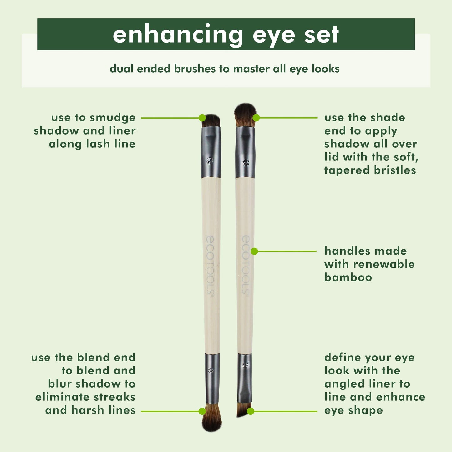 EcoTools Eye Enhancing Duo Makeup Brush Kit, For Enhanced Eye Look, Use to Define, Blend, Smudge, and Shade, 2 Piece Set