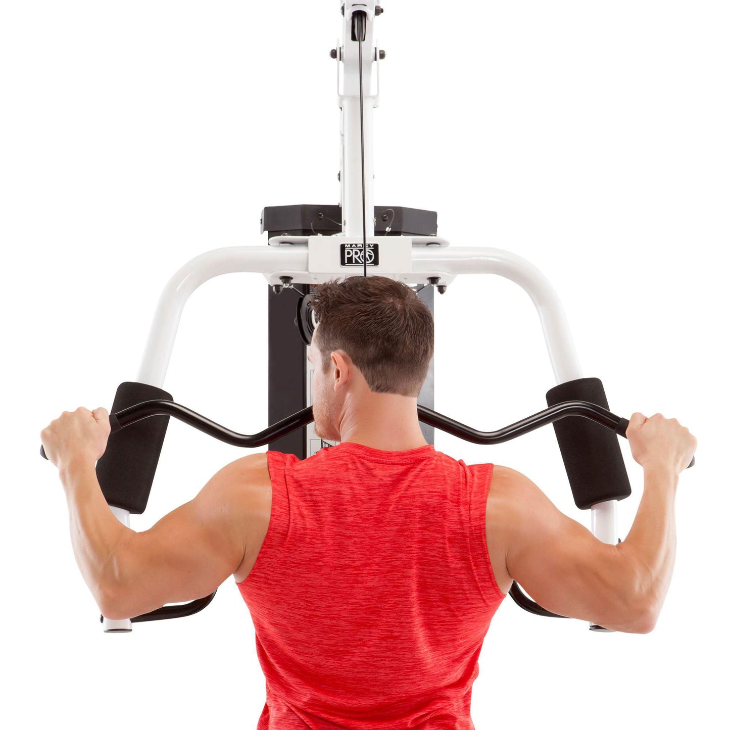 Marcy Home Gym Workout Station with Curl Pad, Lat Pulldown, Leg Developer & Weights, White