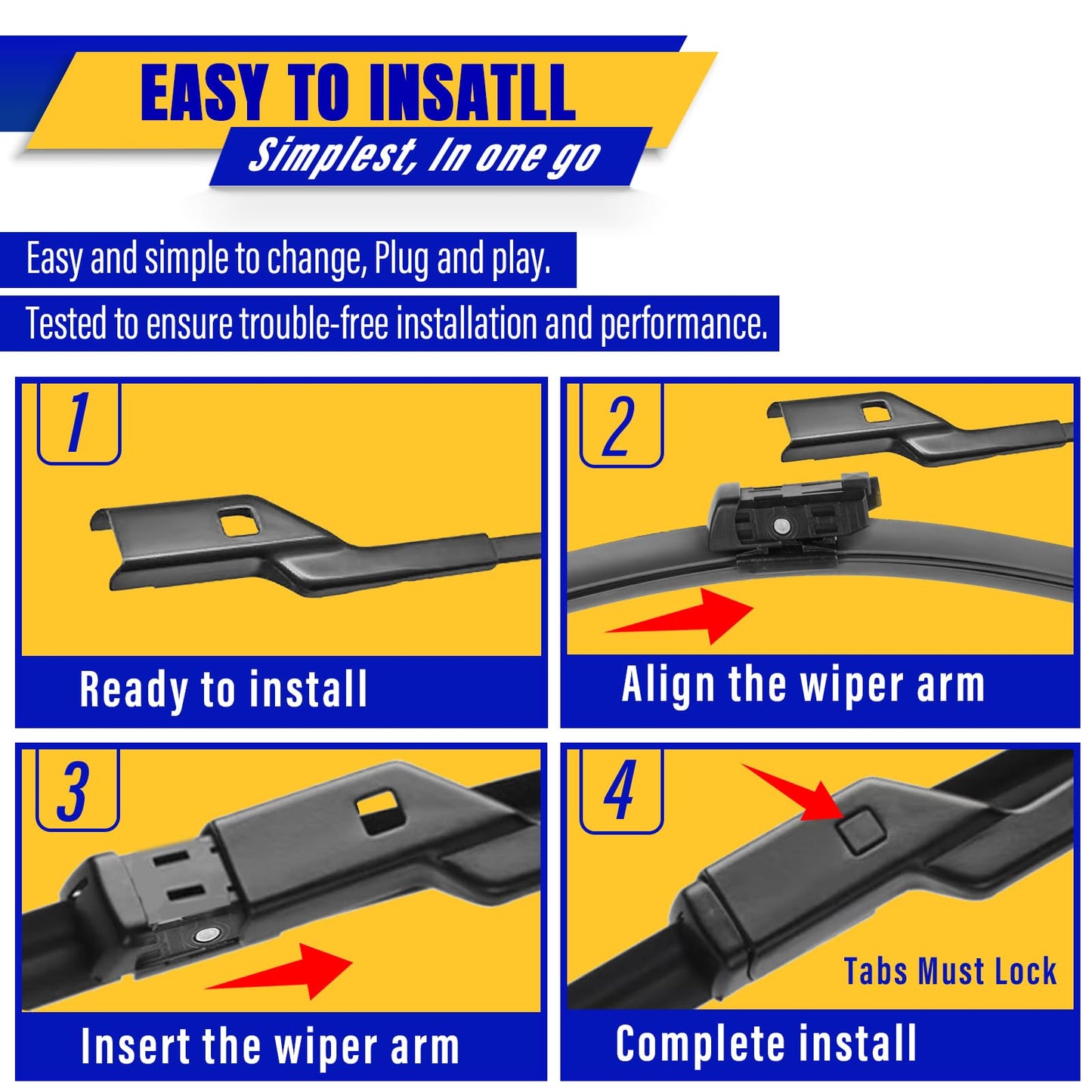 2 wipers Replacement For 2017-2023 Tesla Model 3/2020-2023 Model Y Original Equipment Replacement Wiper Blade - 26"/19" (Set of 2) Top Lock