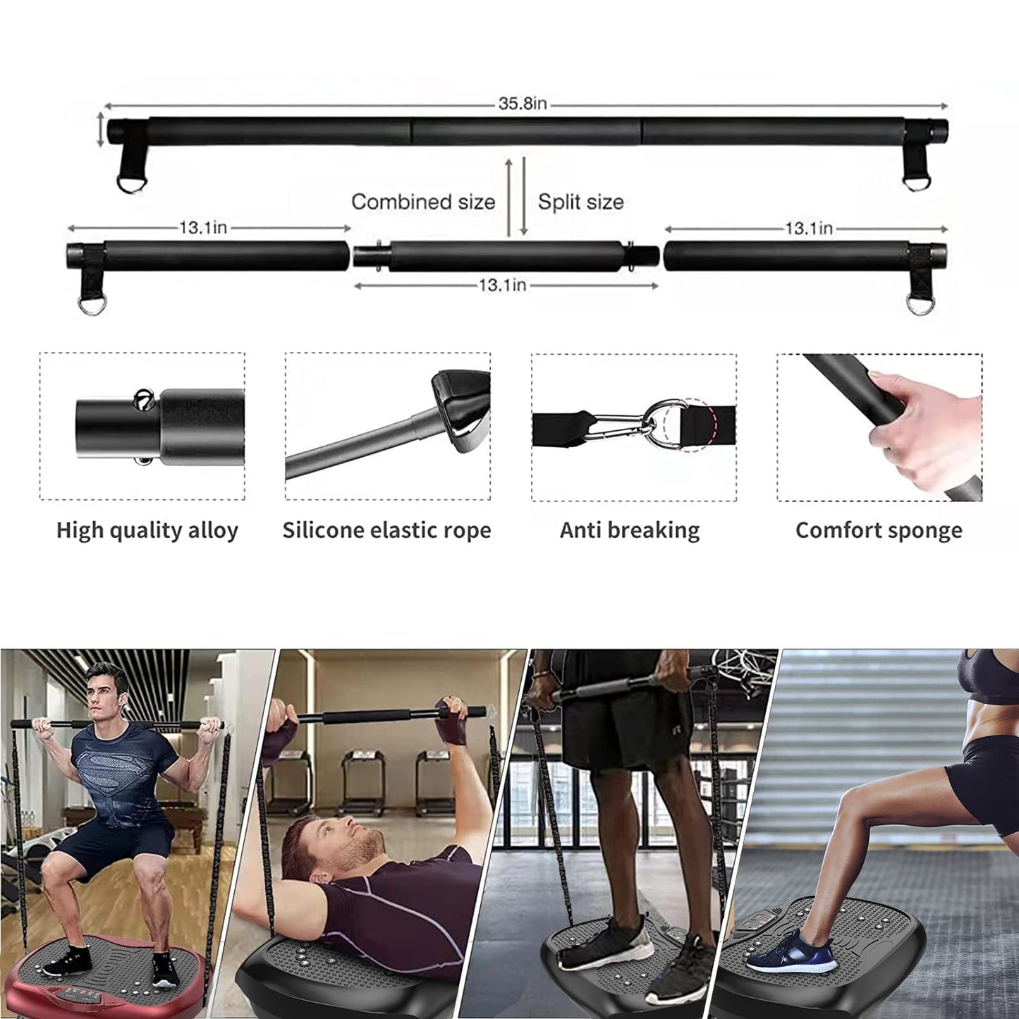 Natini Vibration Plate Exercise Machine - Whole Body Workout Vibration Platform Lymphatic Drainage Machine for Weight Loss Home Fitness W/Pilates Bar Resistance Bands Remote - Black