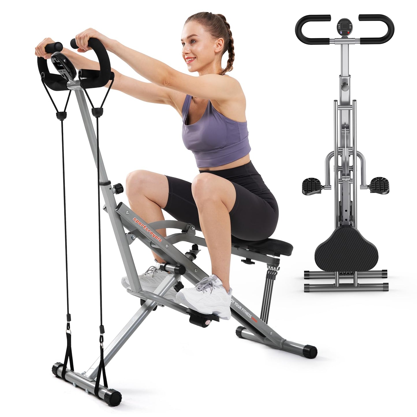 Sportsroyals Squat Machine for Home,Rodeo Core Exercise Machine,330lbs Foldable,Adjustable 4 Resistance Bands,Ride & Rowing Machine for Botty Glutes Butt Thighs,Ab Back/Leg Press Hip Thrust