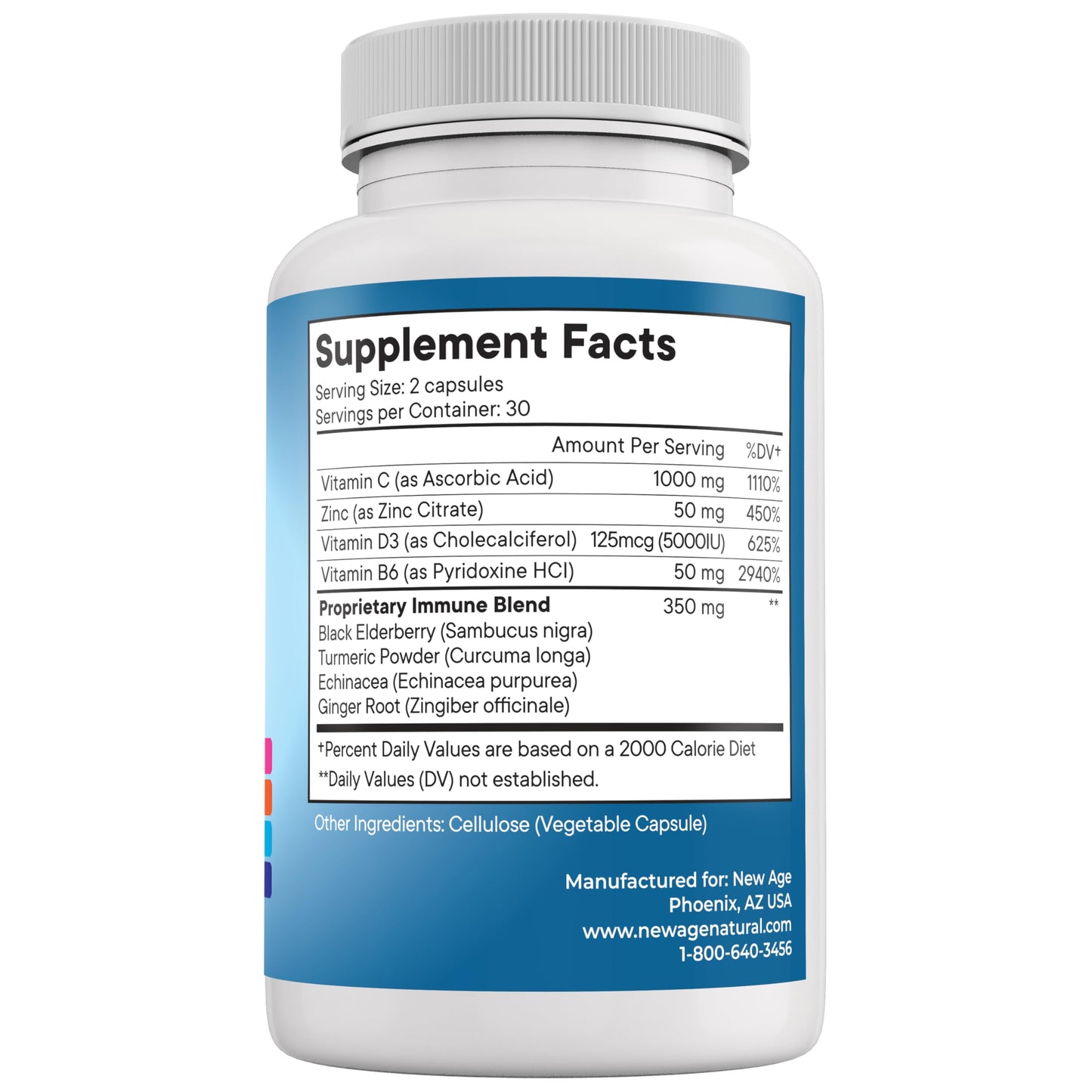 NEW AGE 8 in 1 Immune Support Booster Supplement with Echinacea, Vitamin C and Zinc 50mg, Vitamin D 5000 IU, Turmeric Curcumin & Ginger, B6, Elderberry 120 Count (Pack of 2)