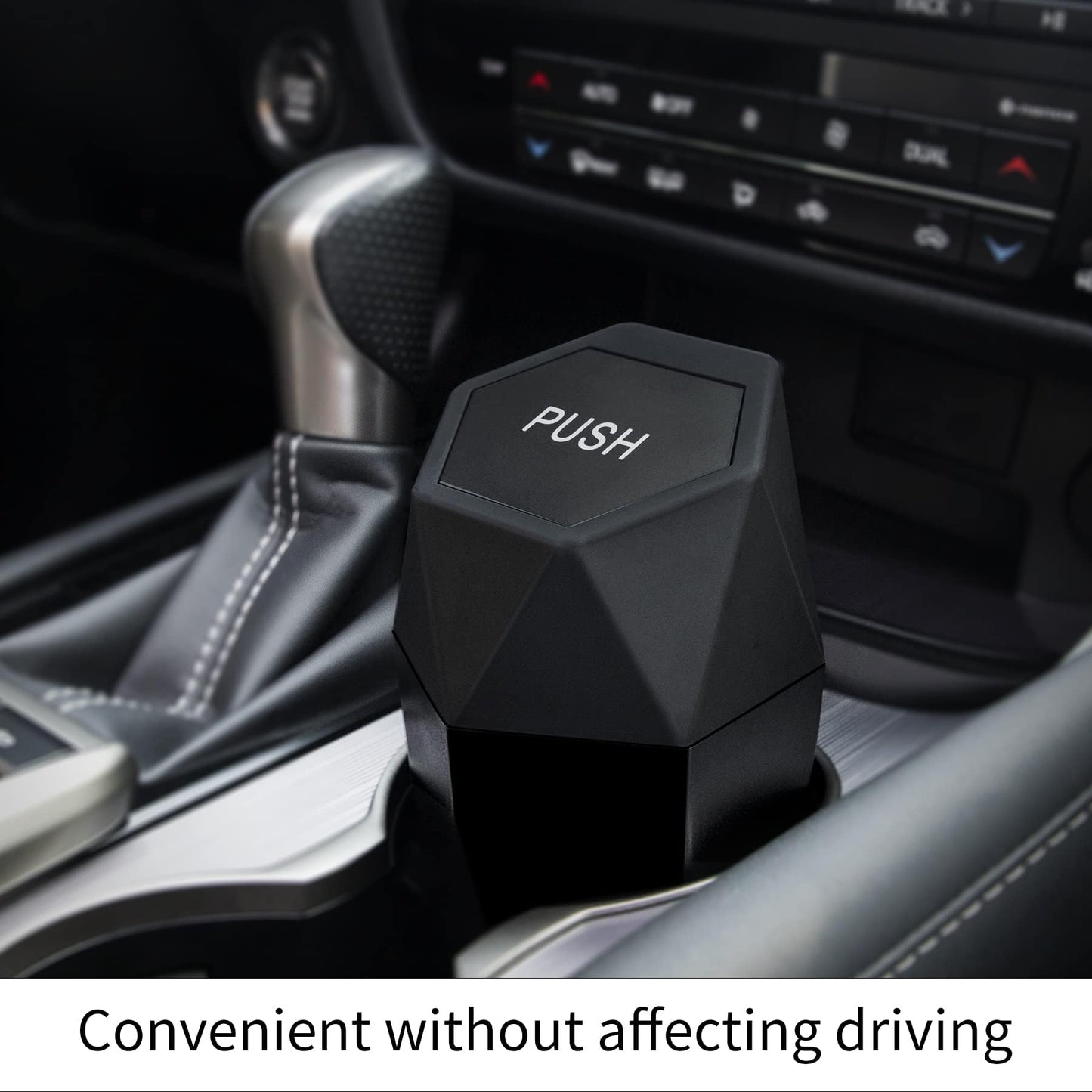 JUSTTOP Car Trash Can with Lid, Diamond Design Small Automatic Portable Trash Can, Easy to Clean, Used in Car Home Office Interior Accessories, 2PCS (Black)
