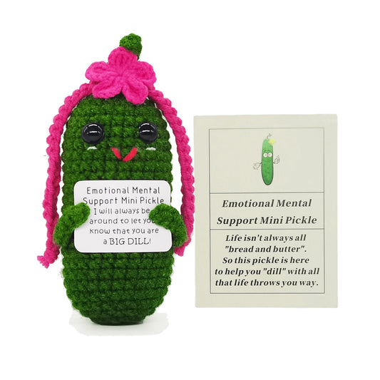 KALAWALK Funny Crochet Pickles 1 Pcs with Affirmations Cards for Inspirational Novelty Good Luck Gift and Party Decorations (KK-CKD04- REDCUM)