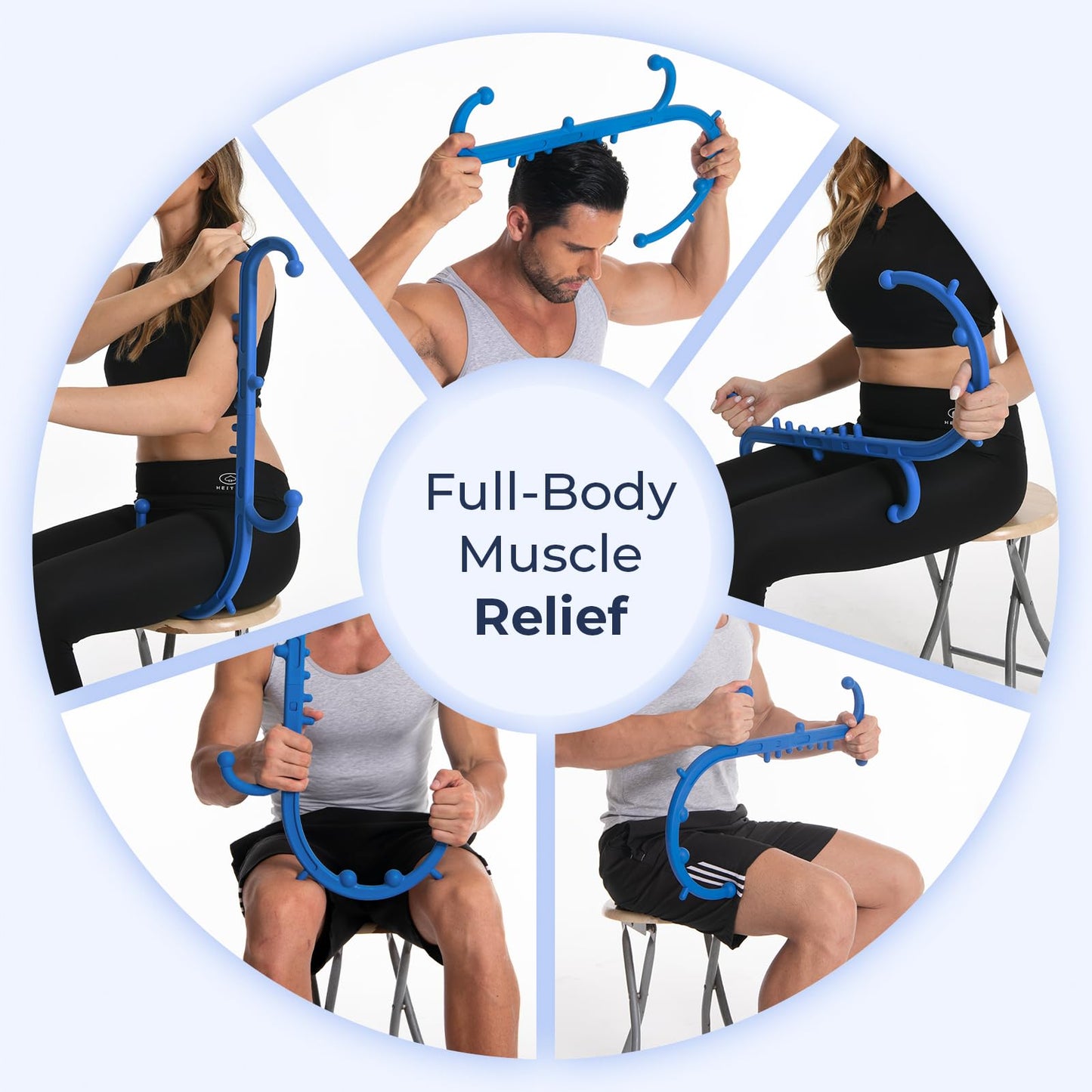 Ranarose Back and Neck Massager, Full Body Trigger Point Massage Tool, Massage Stick for Pain Relief, Pressure Point Massage Tool, Massage Cane, Massage Hook, Muscle Knot Remover (Blue)