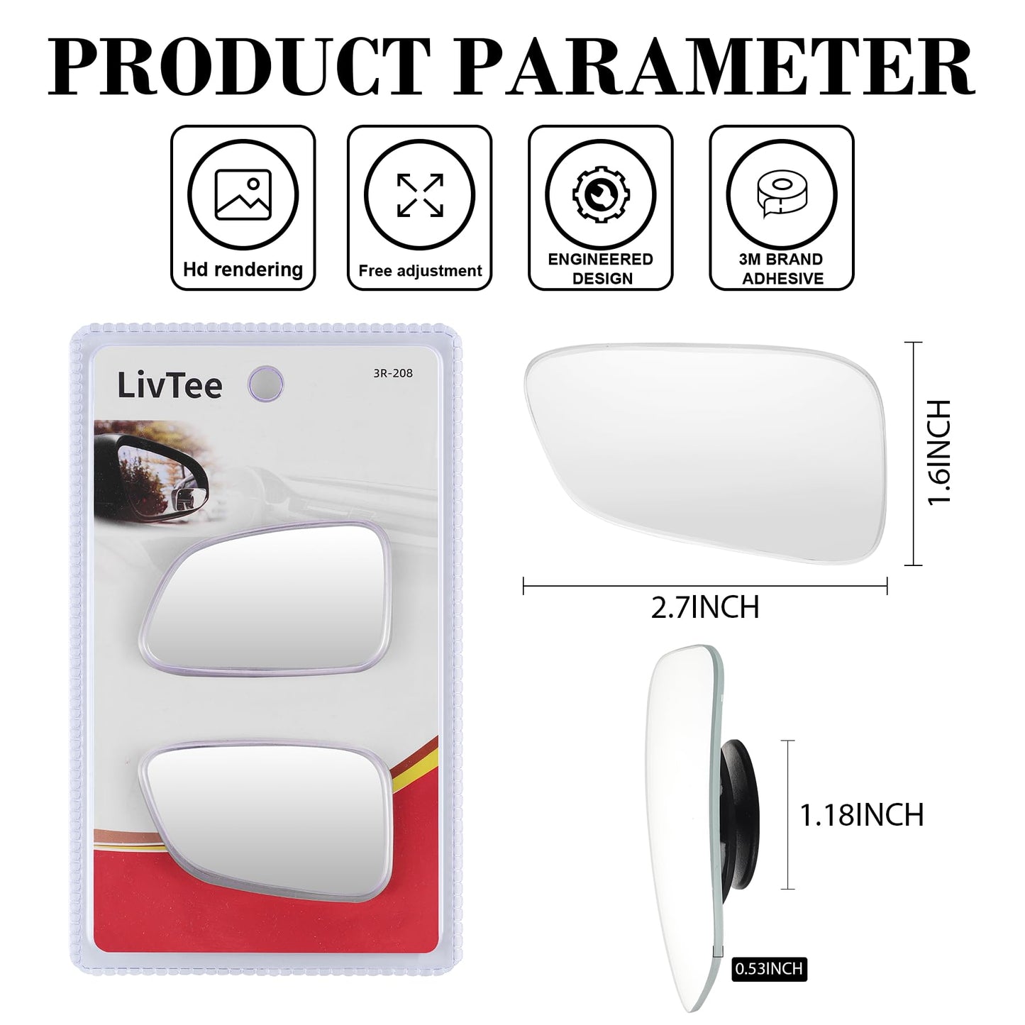 LivTee Blind Spot Car Mirror, HD Glass Frameless Convex Side Mirror Blindspot, Wide Angle Rear View Mirrors for SUVs, Trucks and RVs - Car Accessories