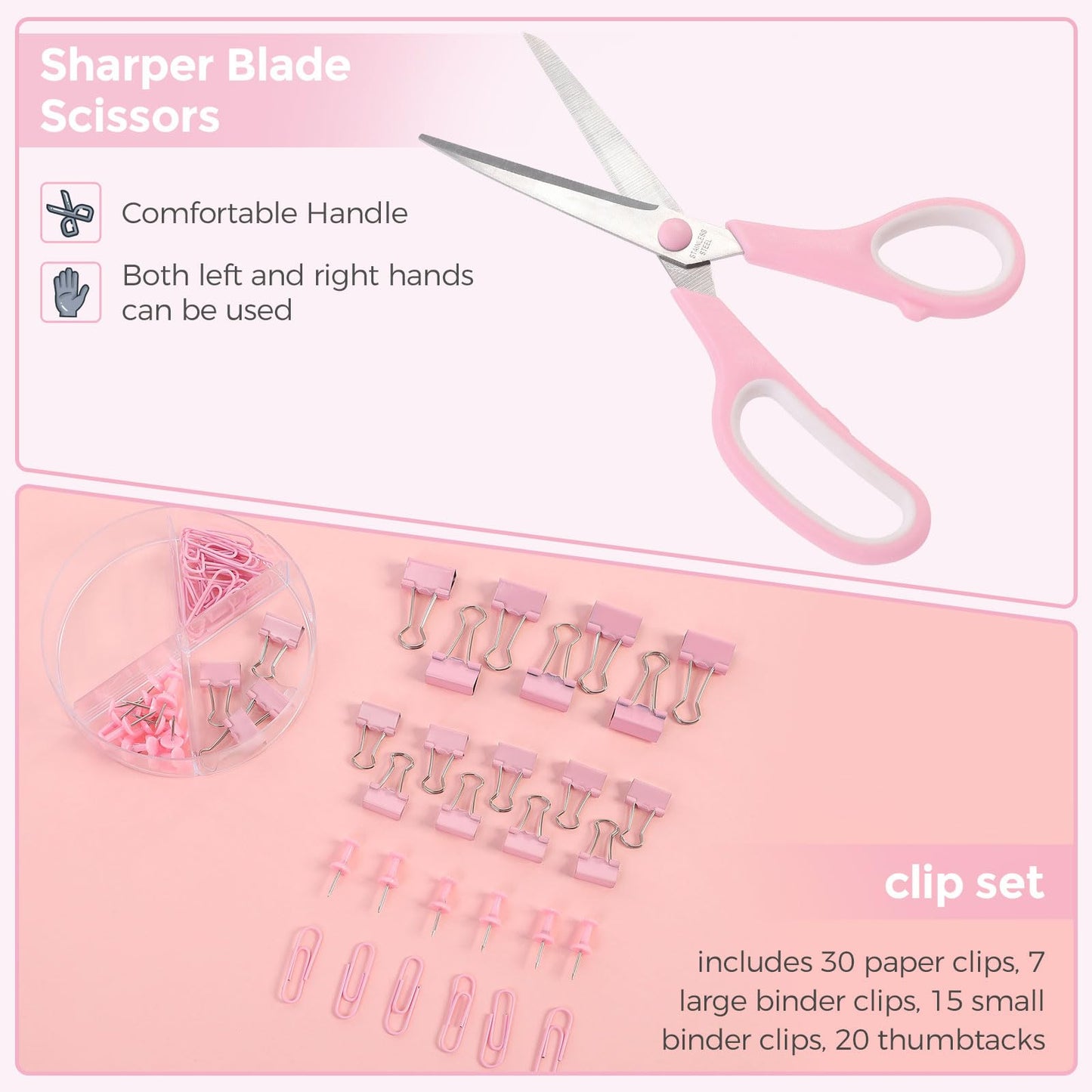 SKYDUE Pink Desk Accessories, Pink Office Supplies Set, Mesh Desk Organizer, Stapler, Tape Dispenser, Scissors, Binder/Paper Clips and 1000pcs Staples,Pink Desk Organizer for Women