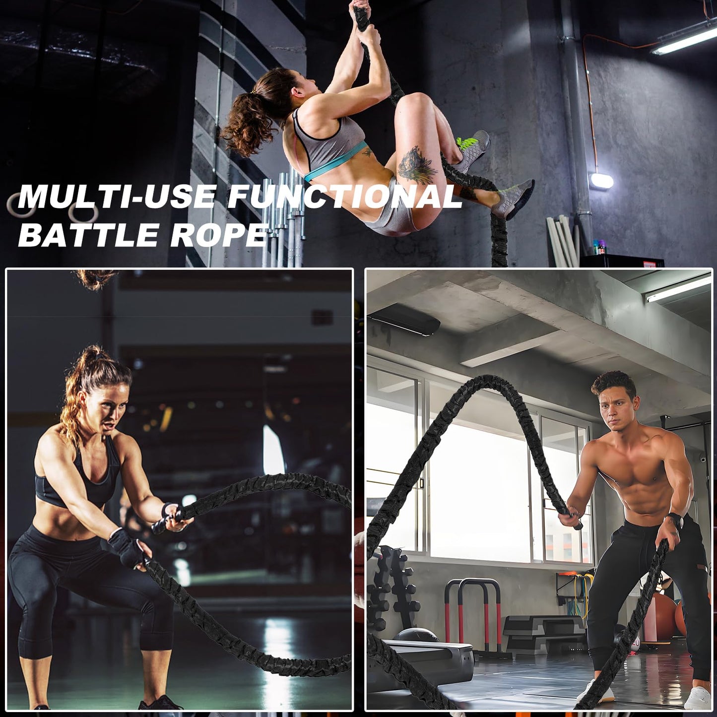 Battle Rope 30FT Battle Rope for Exercise Workout Rope Exercise Rope Battle Ropes for Home Gym Heavy Ropes for Exercise Training Ropes for Working Out Weighted Workout Rope (1.5 Inch 30 FT)