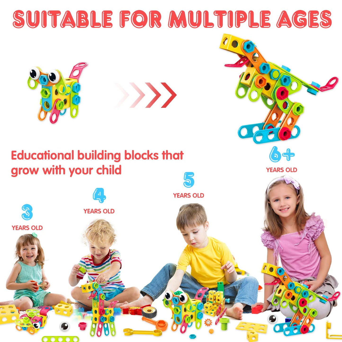 NXONE 195 PCS Educational STEM Toys for Boys and Girls Ages 3 4 5 6 7 8 9 10 Construction Building Blocks Toy Building Sets Kids Toys Creative Activities Games with Storage Box