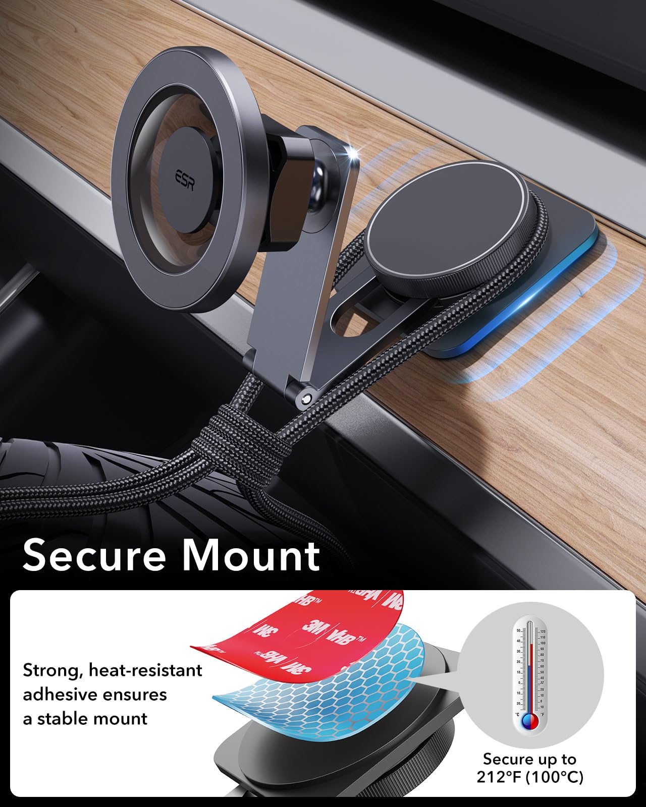 ESR for MagSafe Car Mount, Foldable Dashboard/Tesla Magnetic Car Mount,Tesla Touchscreen Car Phone Holder Mount, Magnetic Phone Holder for Car, for iPhone 16/15/14/13/12, S25, Charging Not Supported