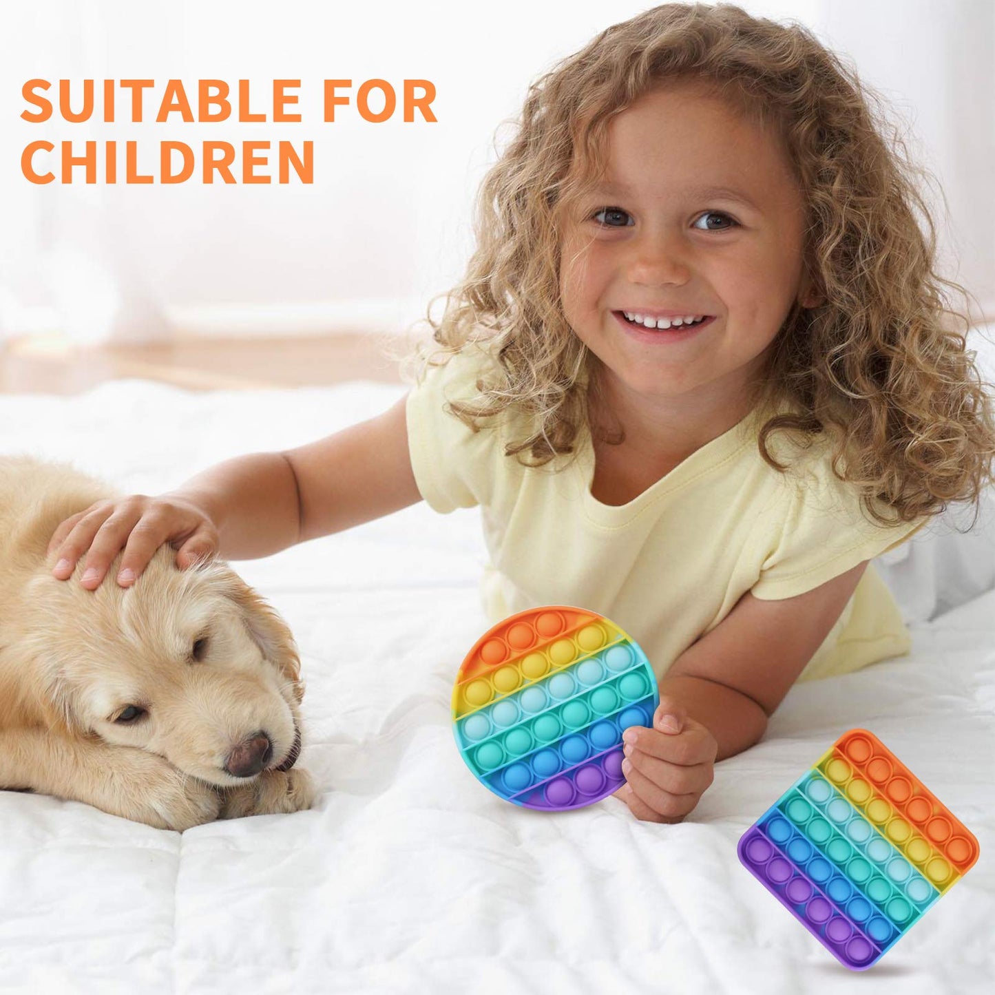 2 Packs Pop Fidget Sensory Toys, Autism Special Needs Stress Relief Silicone Pressure Relieving Toys, Round and Square Squeeze Toys for Kids Children Adults (Set of 2)
