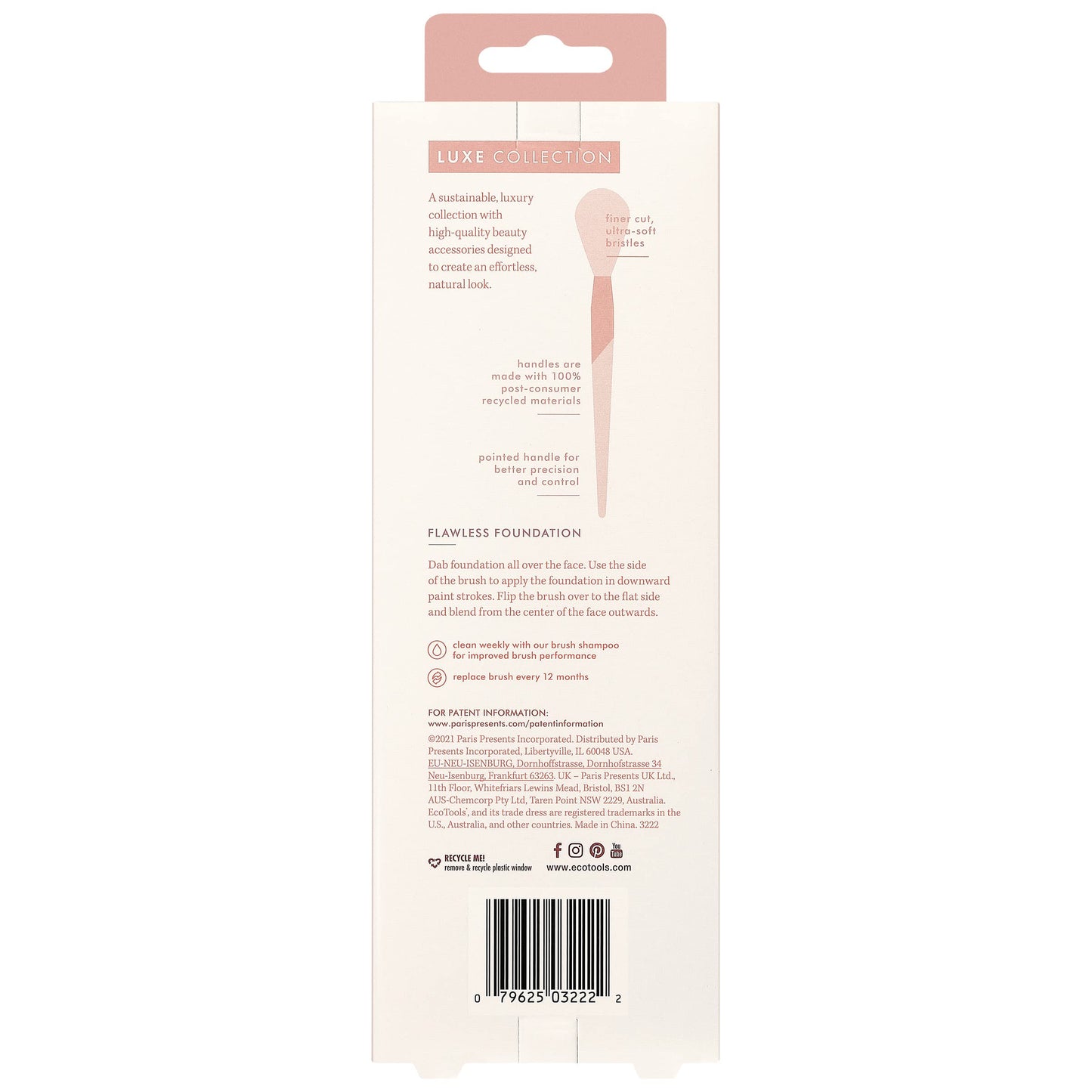 EcoTools Ecofriendly Luxe Flawless Foundation Makeup Brush for Liquid & Cream Foundation, Dense, Synthetic Bristles, Eco-Friendly Premium Quality Makeup Brush, Vegan & Cruelty-Free, 1 Count