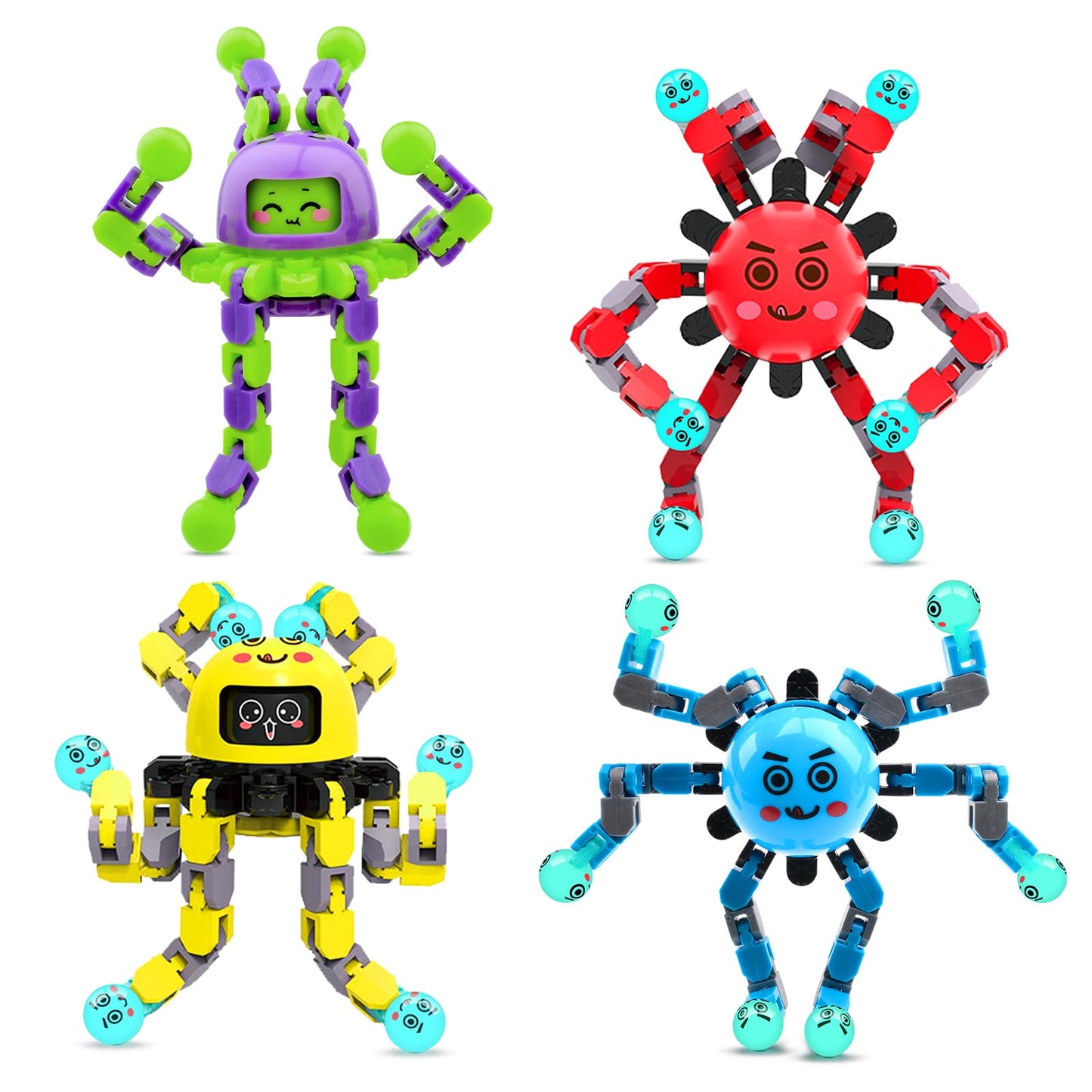 ASIOWELY Transformable Fidget Spinner Toys for Kids and Adults,4 PCS Easter Basket Stuffers Finger Sensory Toy for Teens with Autism ADHD Anxiety Relief,Birthdays Gifts for Boys Girl Travel Game