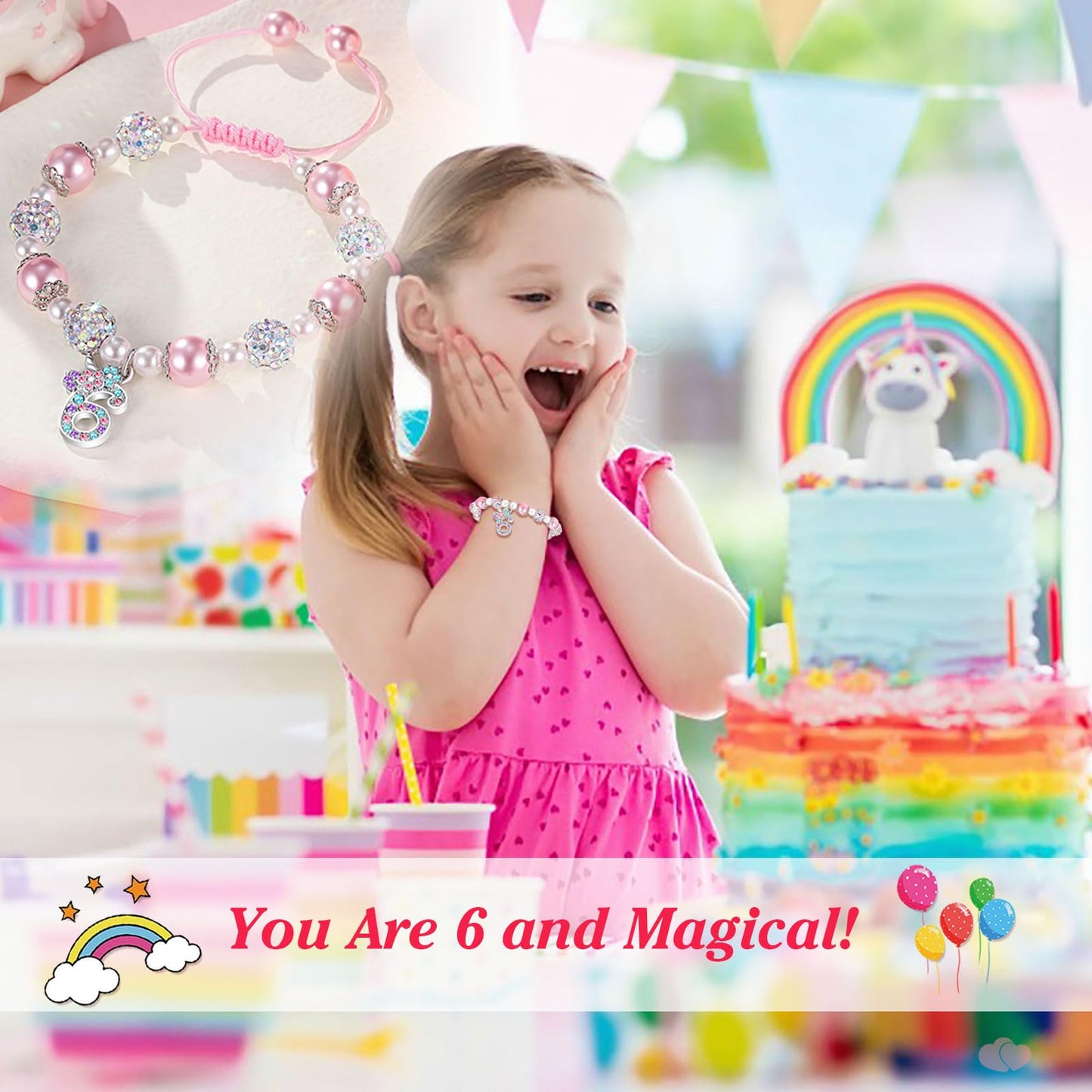 UPROMI 6 Year Old Girl Birthday Gifts, 6th Unicorn Birthday Decorations Party Favors Best Presents for 6 Year Old Girl Bracelet