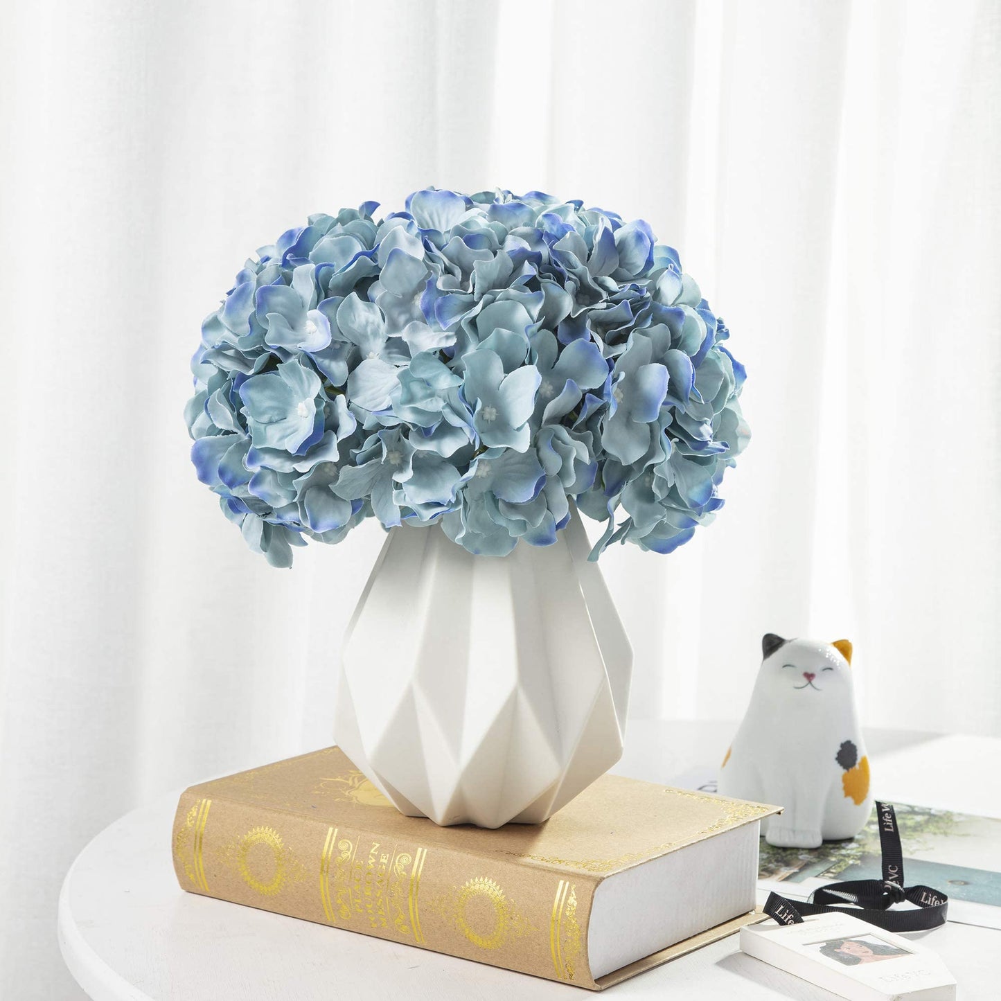 H.FLOLAVIDA Hydrangea Silk Fake Flowers Heads with Stems, Artificial Flowers for Decoration Wedding Home Party Shop Baby Shower,Room Decor for Bedroom Aesthetic, Pack of 10……… (Peacock Blue)