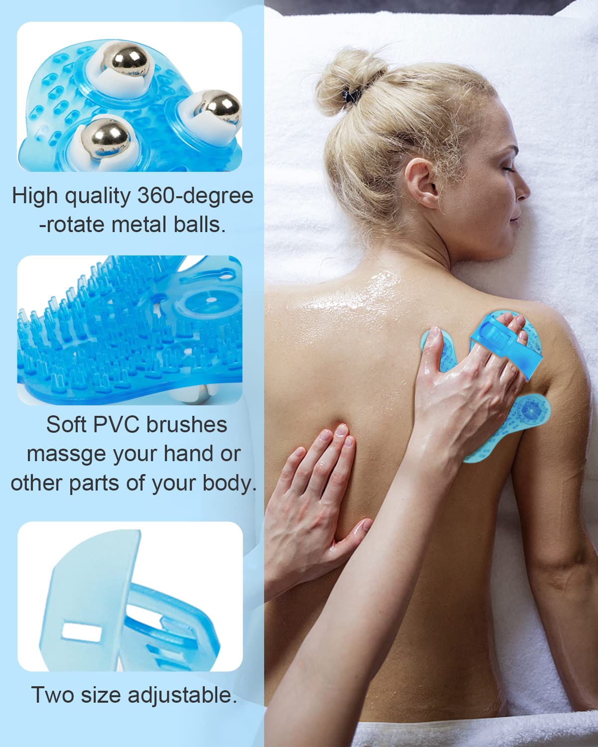 Outton Glove Massager Palm Shaped Hand Massage Manual 9 360-degree-roller Mental Roller Ball Blue