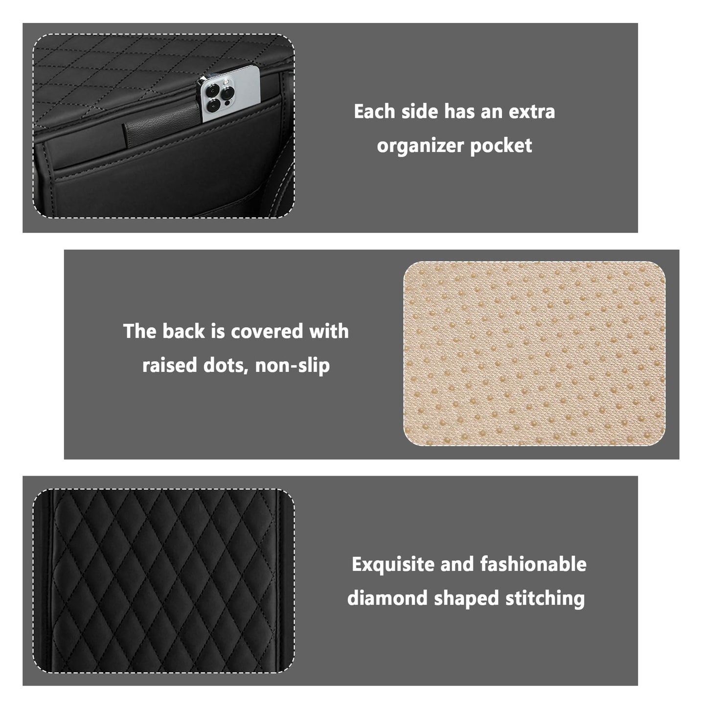 Upgraded Car Center Console Cover,Microfiber Leather Car Armrest Cover Cushion with 2 Storage Bags,Universal Car Armrest Storage Box Car Interior Accessories for Most Vehicles (Black)