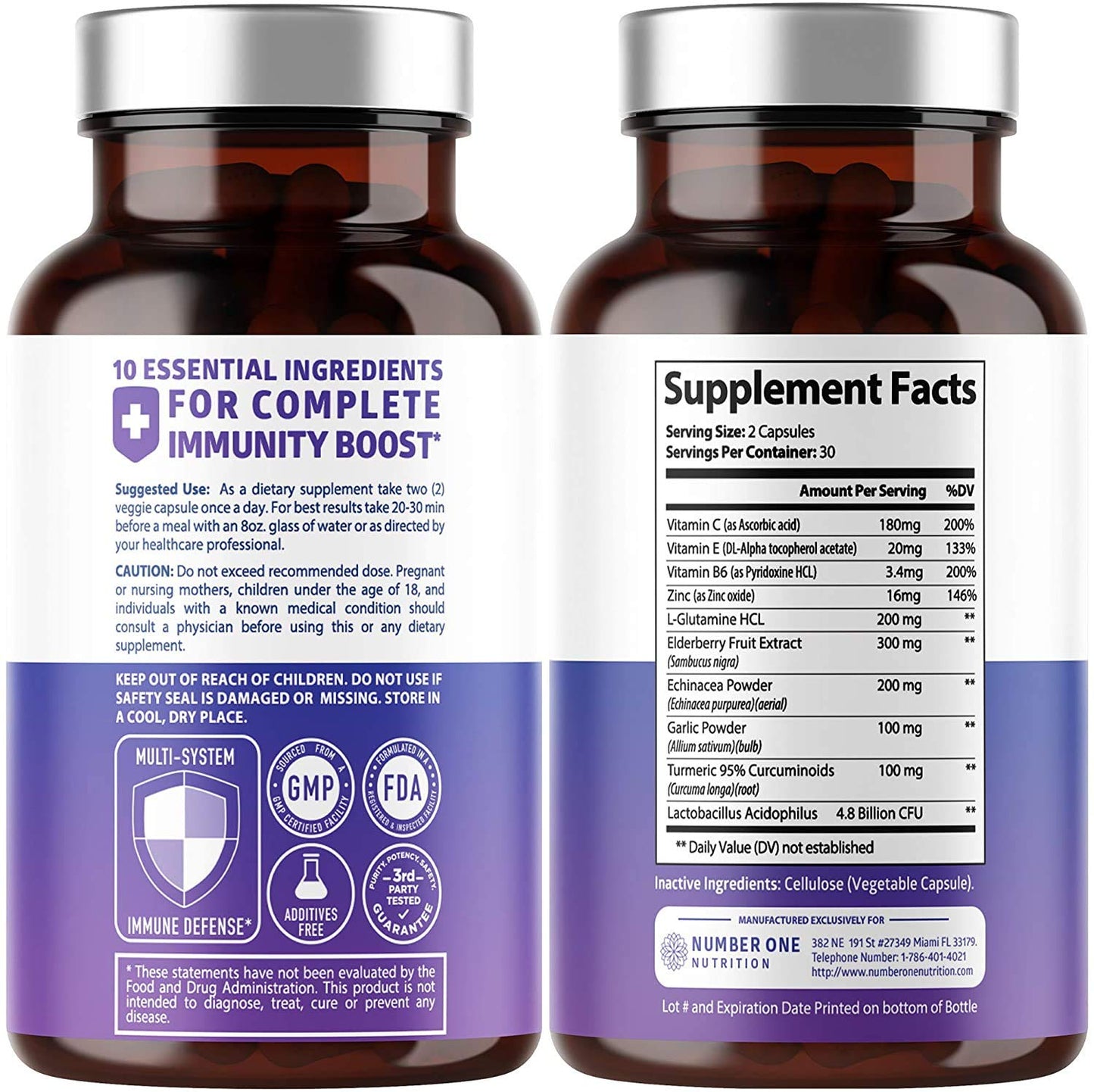 N1N Premium 10 in 1 Immune Support Booster [10 Potent Ingredients] with Elderberry, Vitamin C, Echinacea, Zinc, Turmeric and Probiotic for Immune Support, Gut Health and Better Digestion, 60 Veg Caps