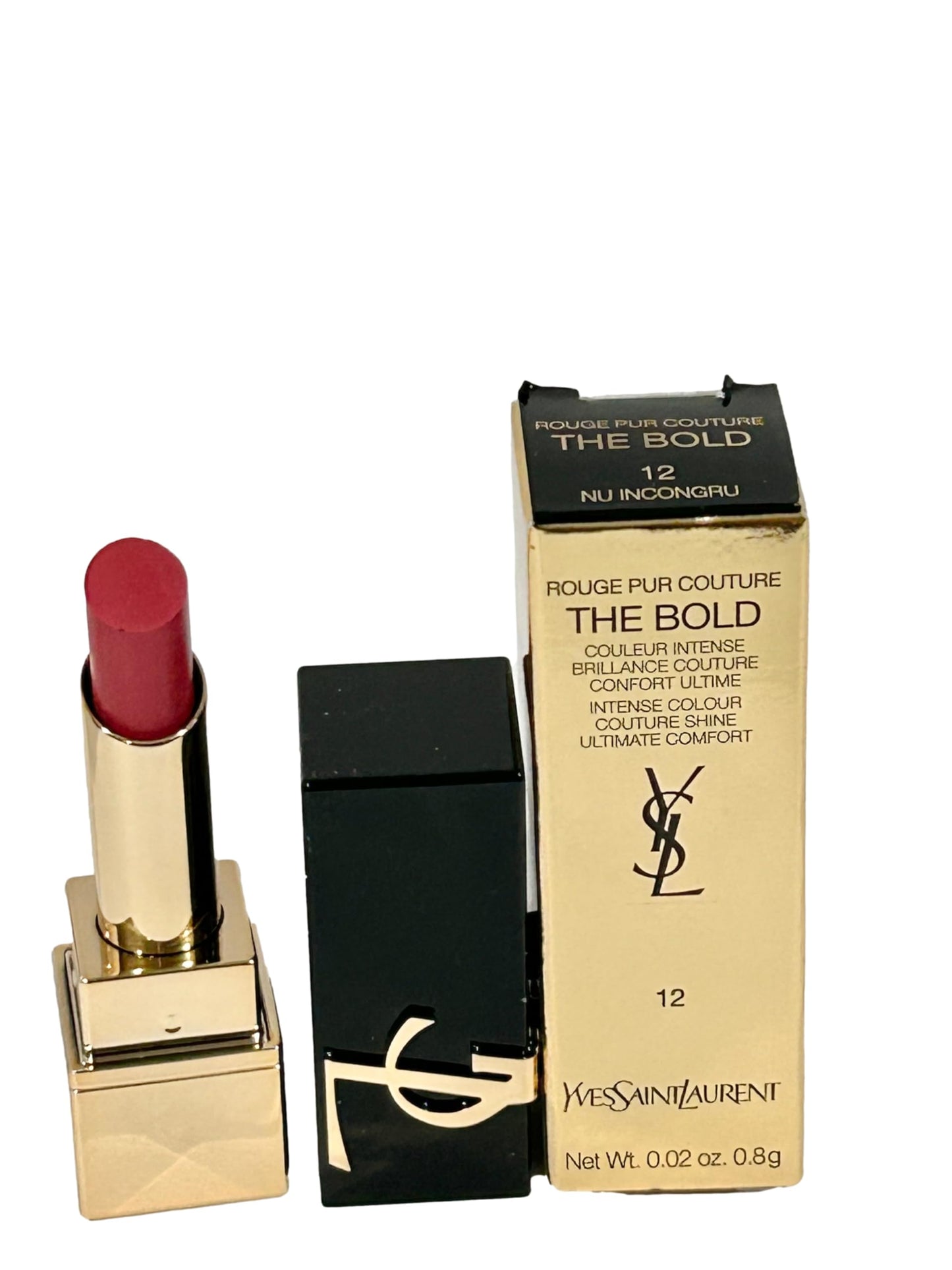 YVES SAINT LAURENT YSL Rouge Pur Couture THE BOLD Lipstick Color # 12 NU INCONGRU (MINI/SMALL/SAMPLE SIZE/TRAVEL SIZE) - 0341, RED
