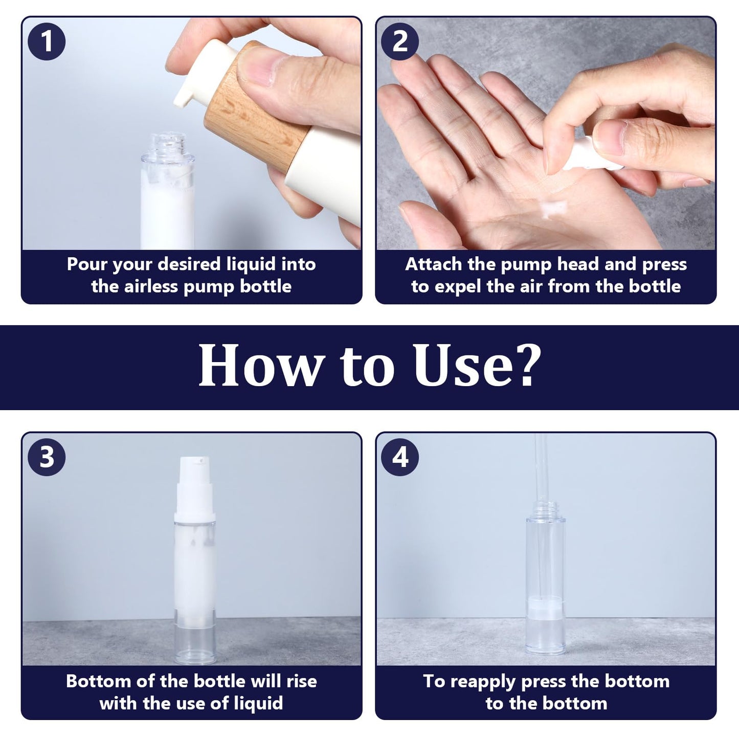 4 Pcs Empty Airless Pump Bottles, Refillable Clear Travel Pump Bottle Lotion Container Vacuum Cosmetic Container Press Pump Bottle for DIY Foundation Gel Lotion Moisturiser Shampoo Toiletry(10ml)
