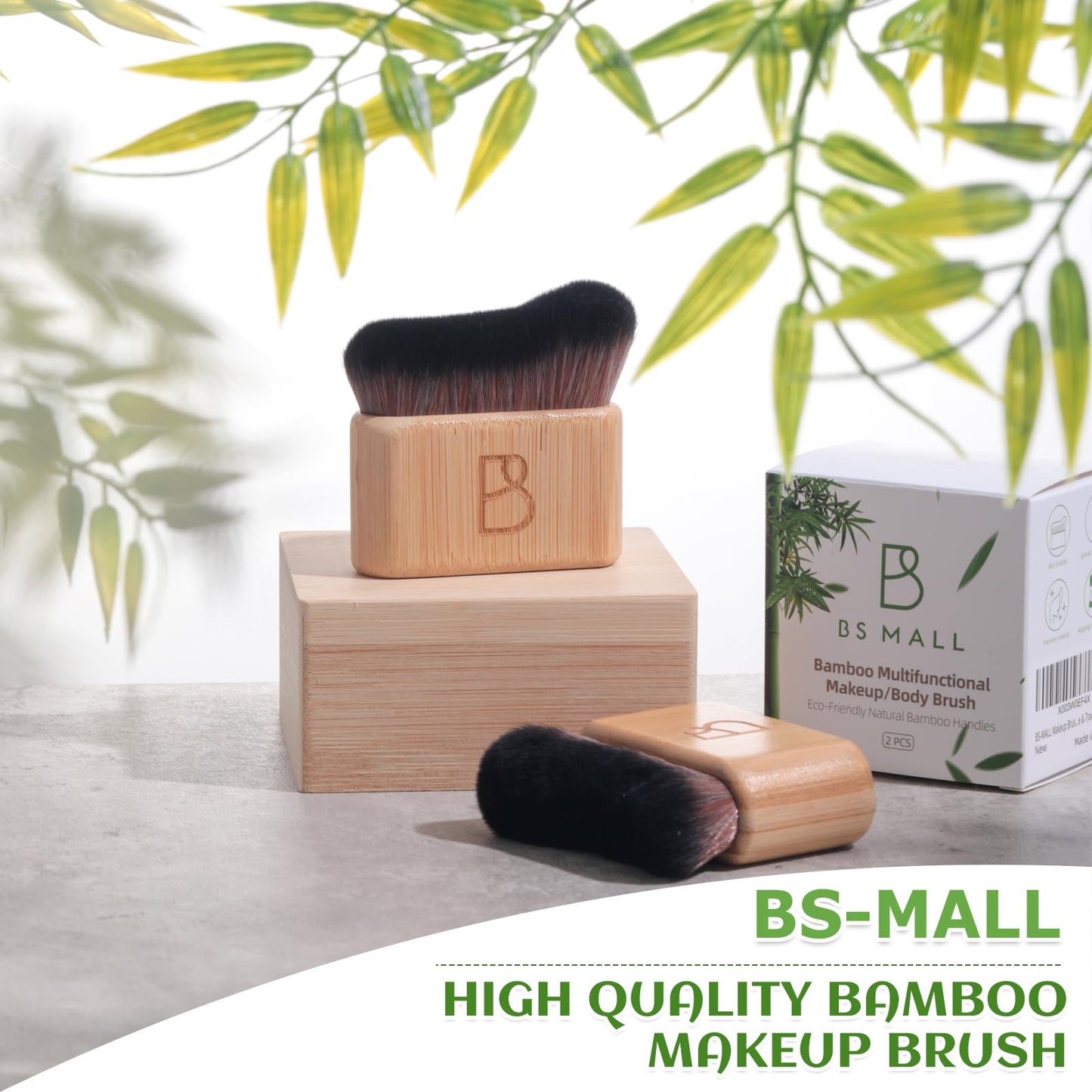 BS-MALL Self Tanning Body Brush Makeup Brushes Set of 2 | Eco-Friendly Natural Bamboo Handles | Ultra-Soft Synthetic Bristles | Perfect for Face & Body Application Perfect for Travel