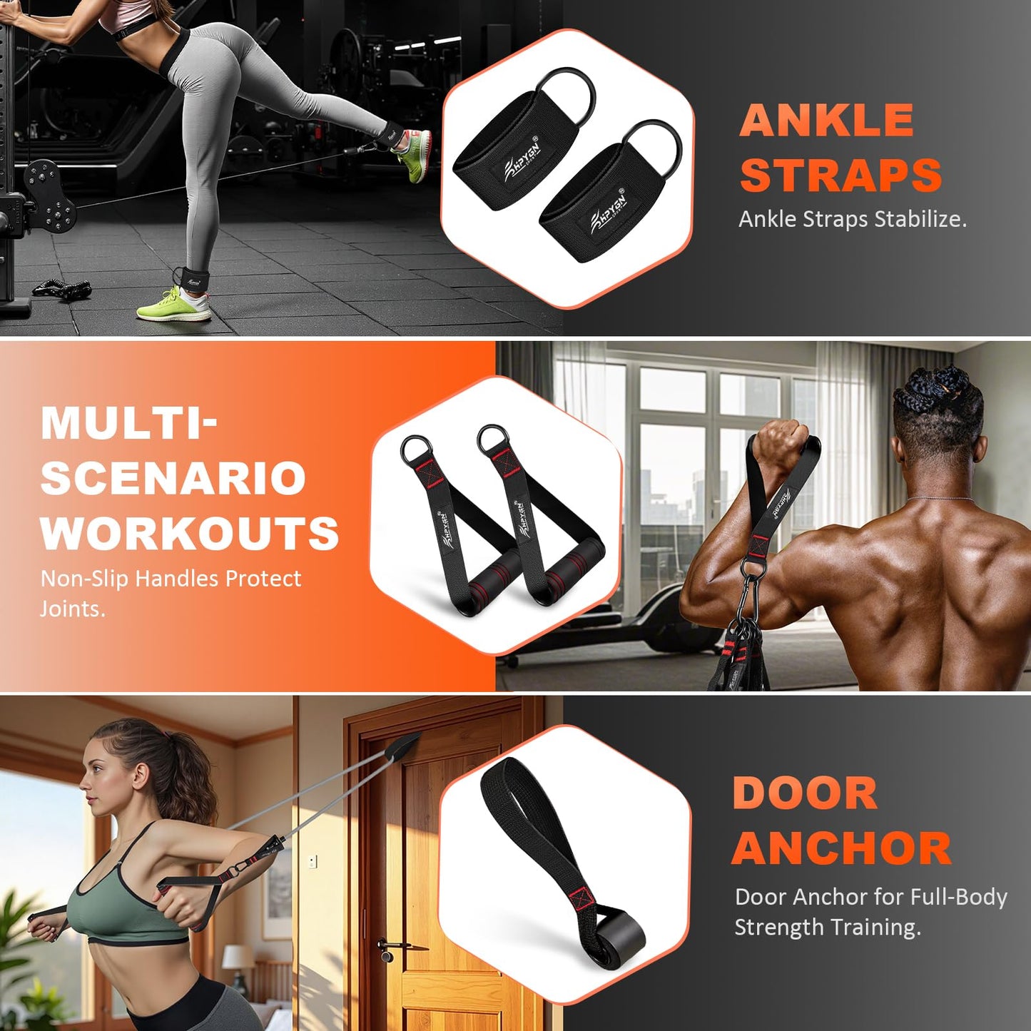 Resistance Bands, Exercise Bands with Handles, Workout Bands, Fitness Bands with Door Anchor and Ankle Straps, for Heavy Resistance Training, Physical Therapy, Shape Body, Yoga, Home Workouts Set