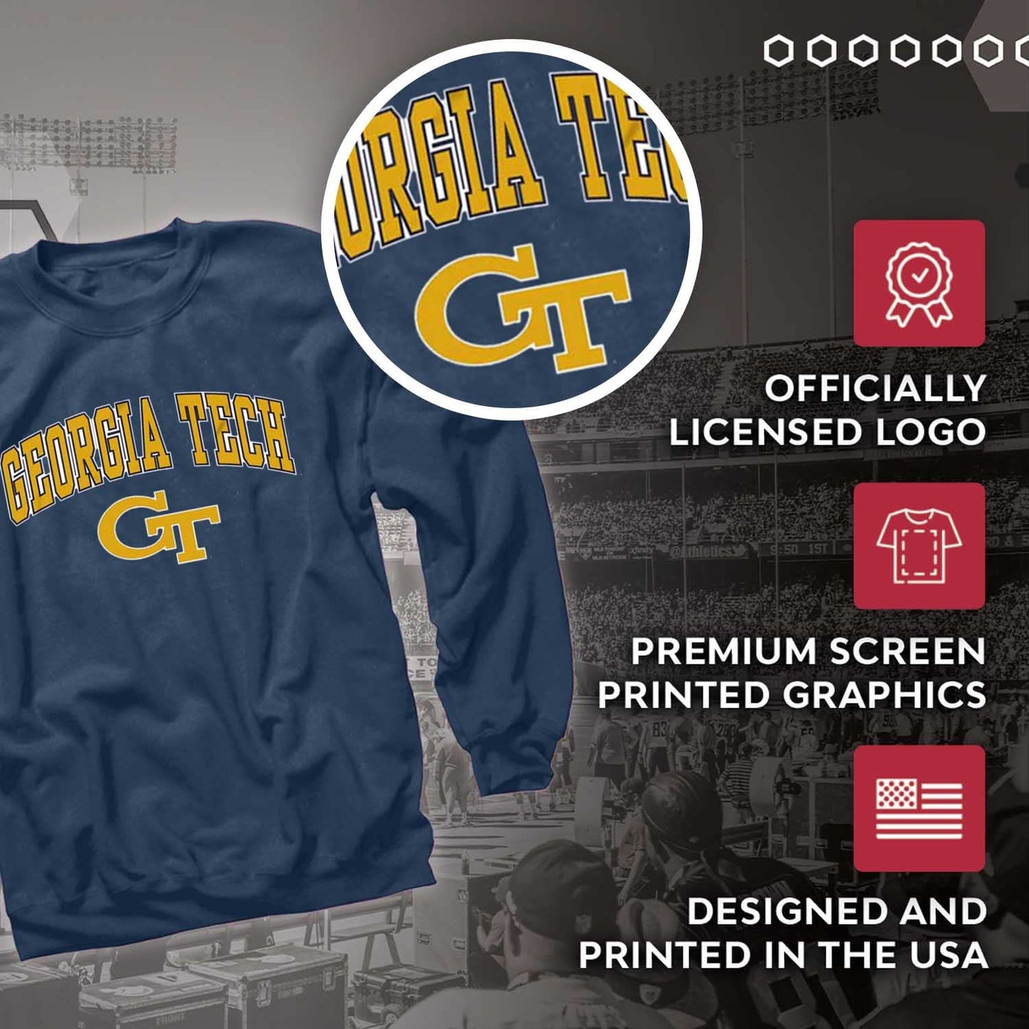 Campus Colors Adult Arch & Logo Soft Style Gameday Crewneck Sweatshirt (Georgia Tech Yellowjackets - Navy, XX-Large)