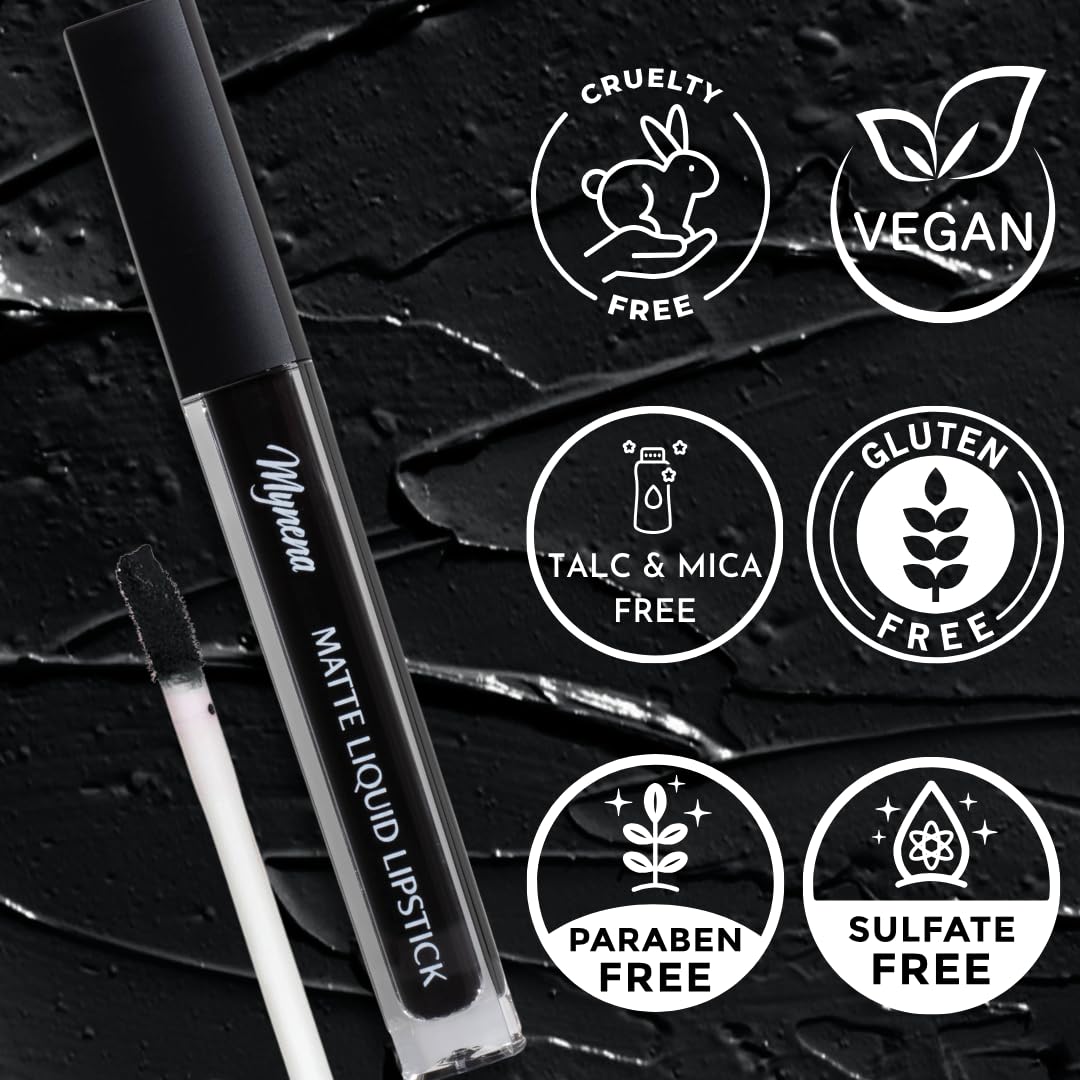 Black Lip Stain Long-Lasting Waterproof Lightweight Comfortable Non-Drying Hydrating | High Pigment Intense Matte Color All Day Wear Smudge-Proof Kiss-Proof Transfer-Resistant Vegan | Linda