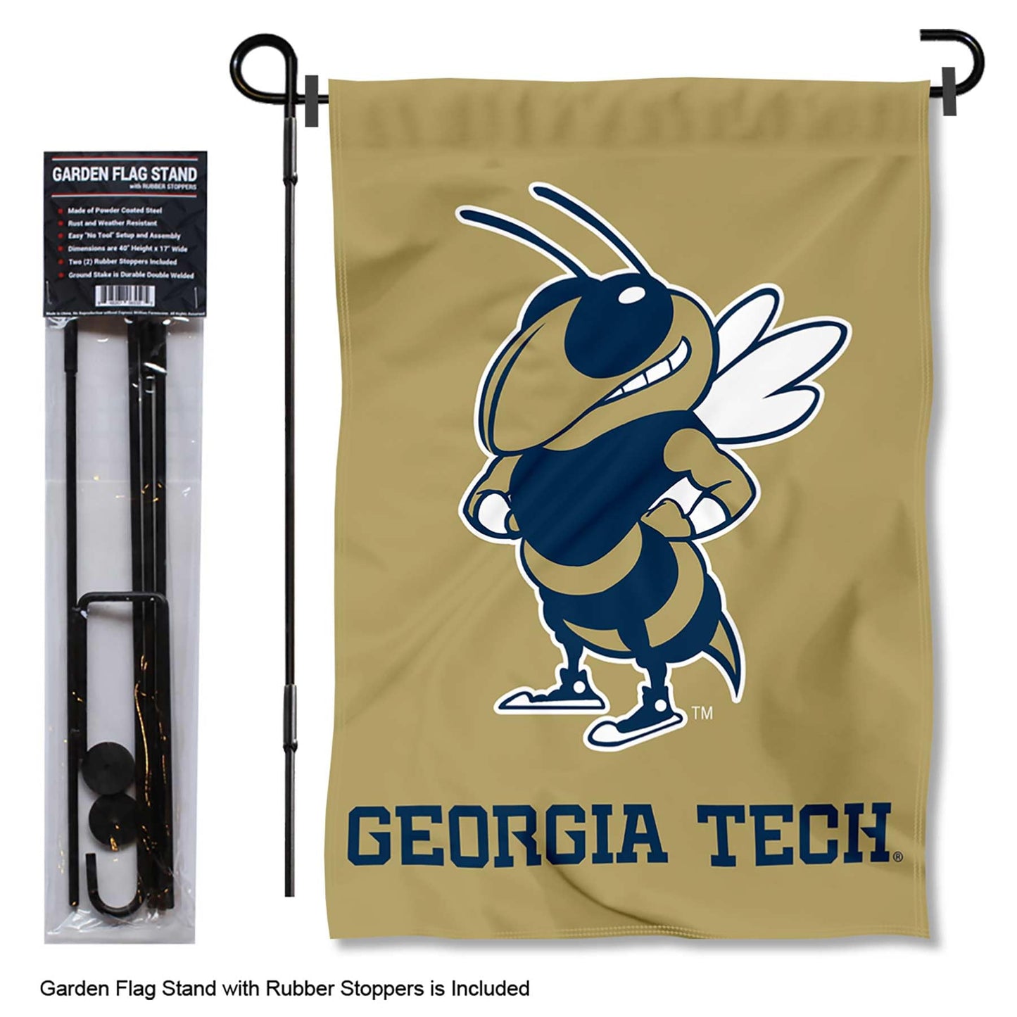College Flags & Banners Co. Georgia Tech Yellow Jackets Garden Flag with Pole Stand Holder