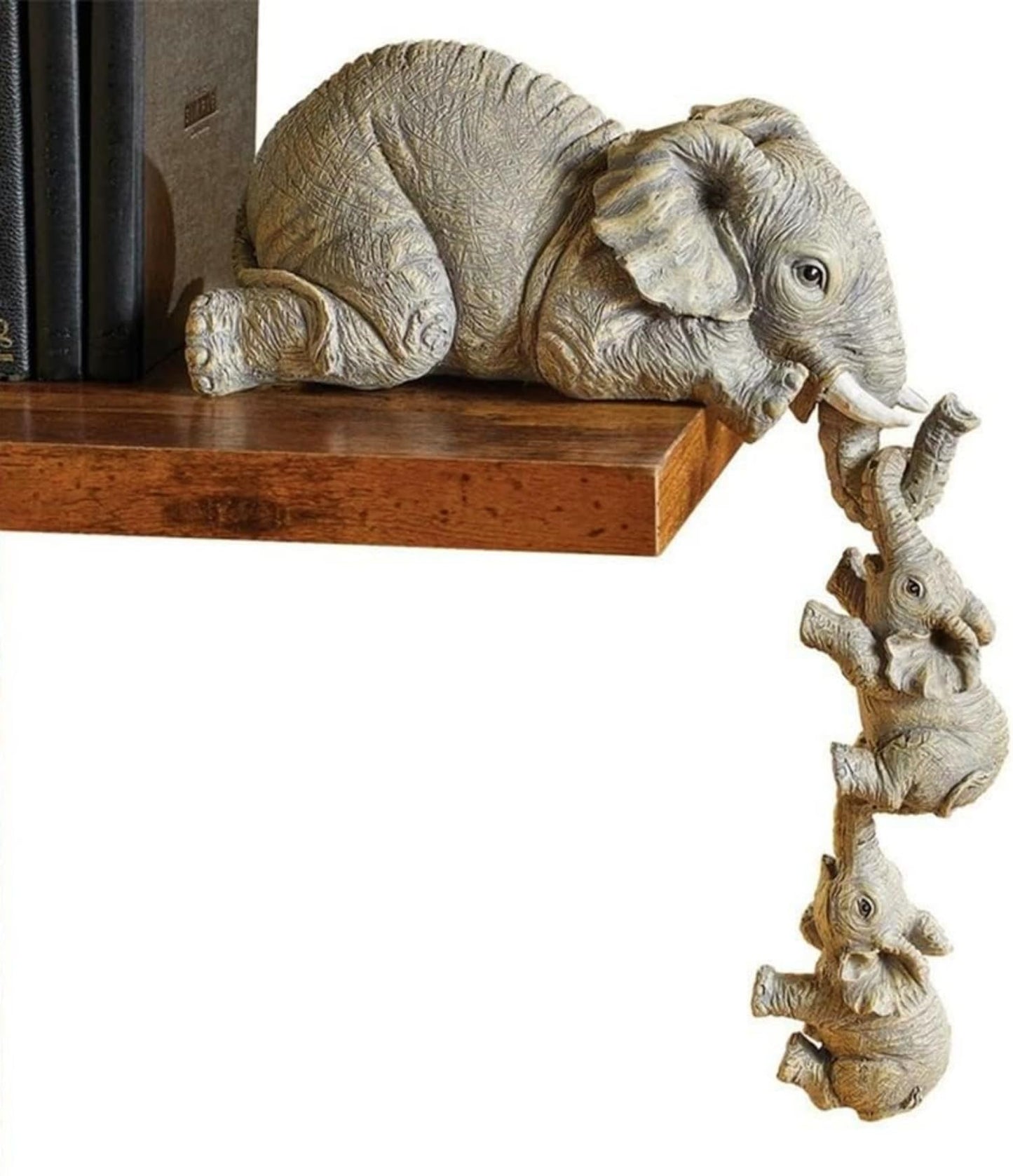 YWHWXB Collectable Elephant Shelf Sitter 3Pcs Set, Mother Elephant Hanging Baby Elephants on The Edge, Mantelpiece Decoration, Hand-Painted Resin Figurines for Home Decor Gift