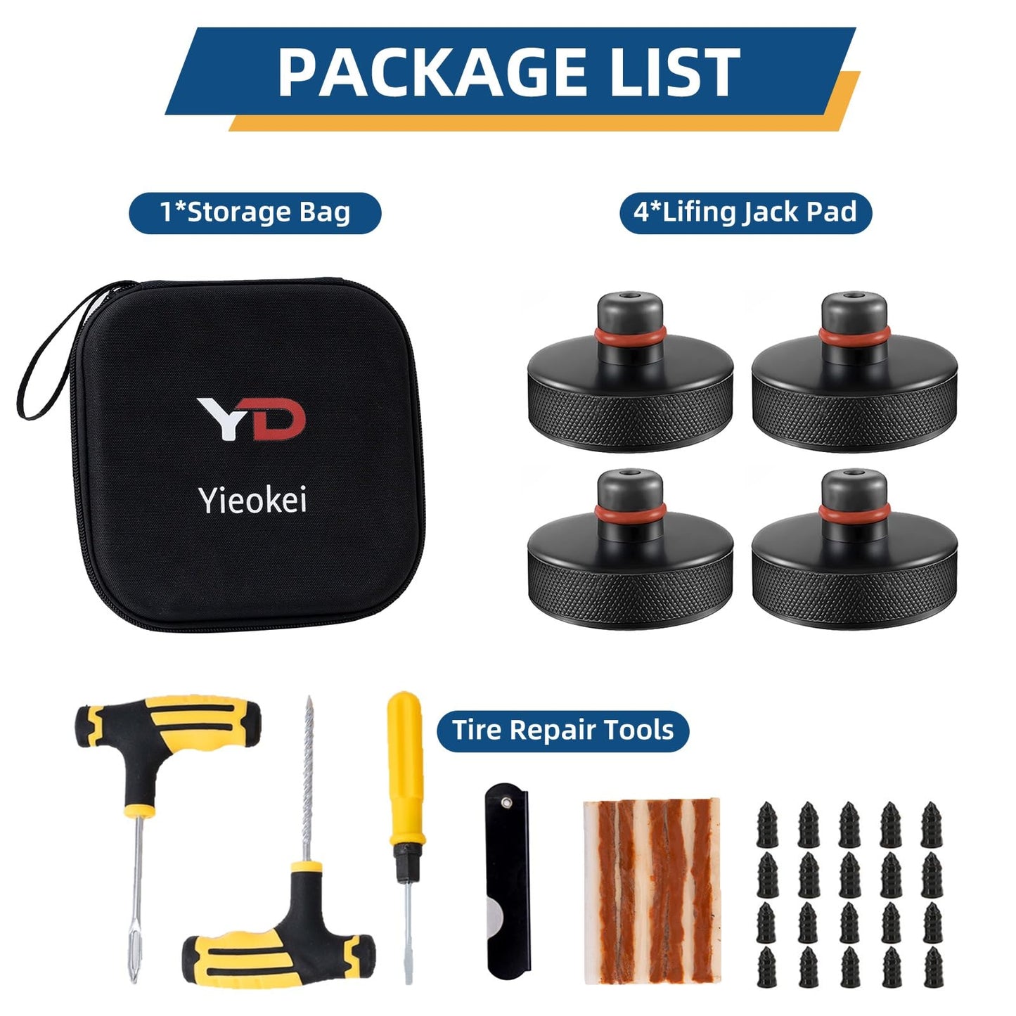 Tesla Jack Pads Lifting Jack Pad for Tesla Model 3/Y/S/X Tesla Pucks Accessories with Tire Repair Tools Kit for Tesla Vehicles 2016 to 2025,4 Pucks with Storage Case