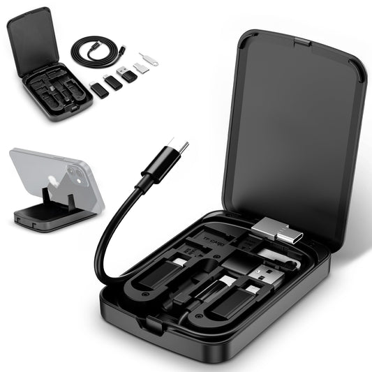 Multi-Functional Compact Cable Card with 22" USB-C Cable & USB-A/Micro-USB/Light/OTG USB Adapter Kit Cable Convertor Storage Box for Traveling Phone Pad Charging PC Computer Data Transfer