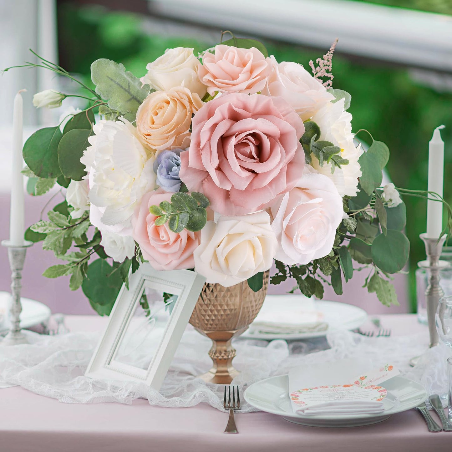 AmyHomie Morandi Pink Artificial Flowers Combo Silk Mix Peony Rose Fake Flowers w/Stem for DIY Wedding Bouquets Centerpieces Arrangements Table Fall Decor Party Bridal Baby Shower Home Decorations