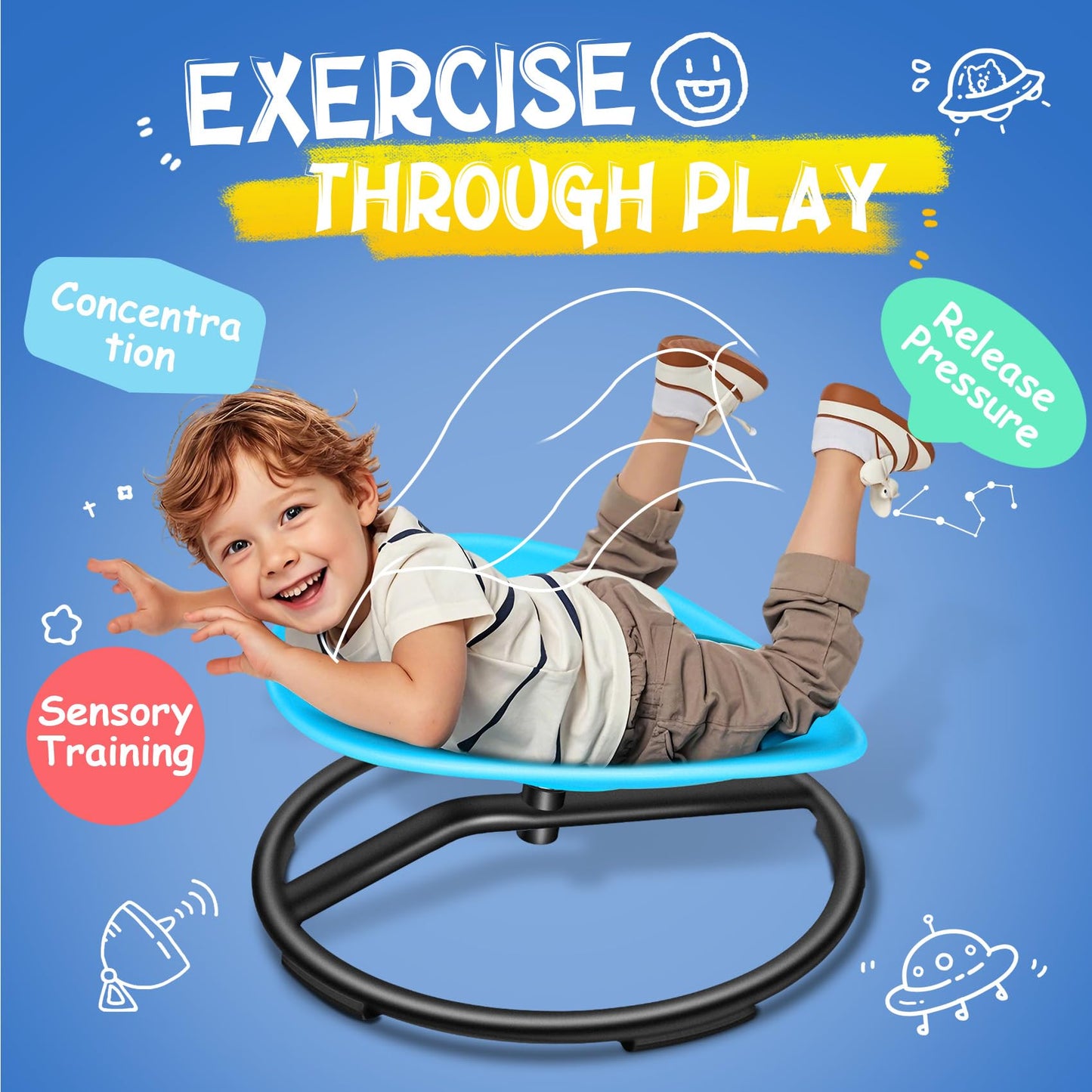 FERUERW Kids Sensory Swivel Chair, Autism Spinning Chair for Kids Sensory, Sensory Toy Chair, Training Body Coordination, No Assembly Required (Blue)