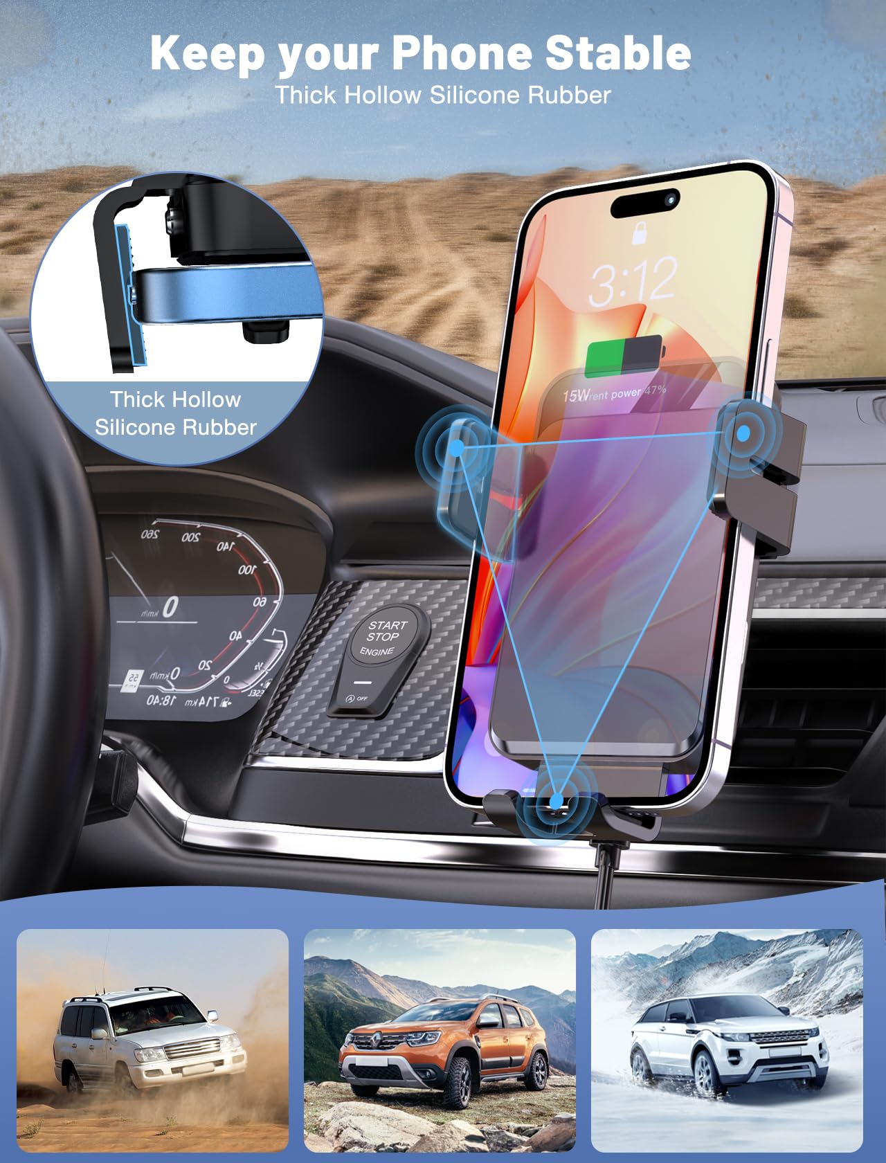 Wireless Car Charger, MOKPR Auto-Clamping Car Mount 15W/10W/7.5W Fast Charging Air Vent Car Phone Mount Compatible with iPhone 15/14/13/13 Pro/12 Pro Max/12 pro/12/11/10 Series, Samsung Galaxy Series