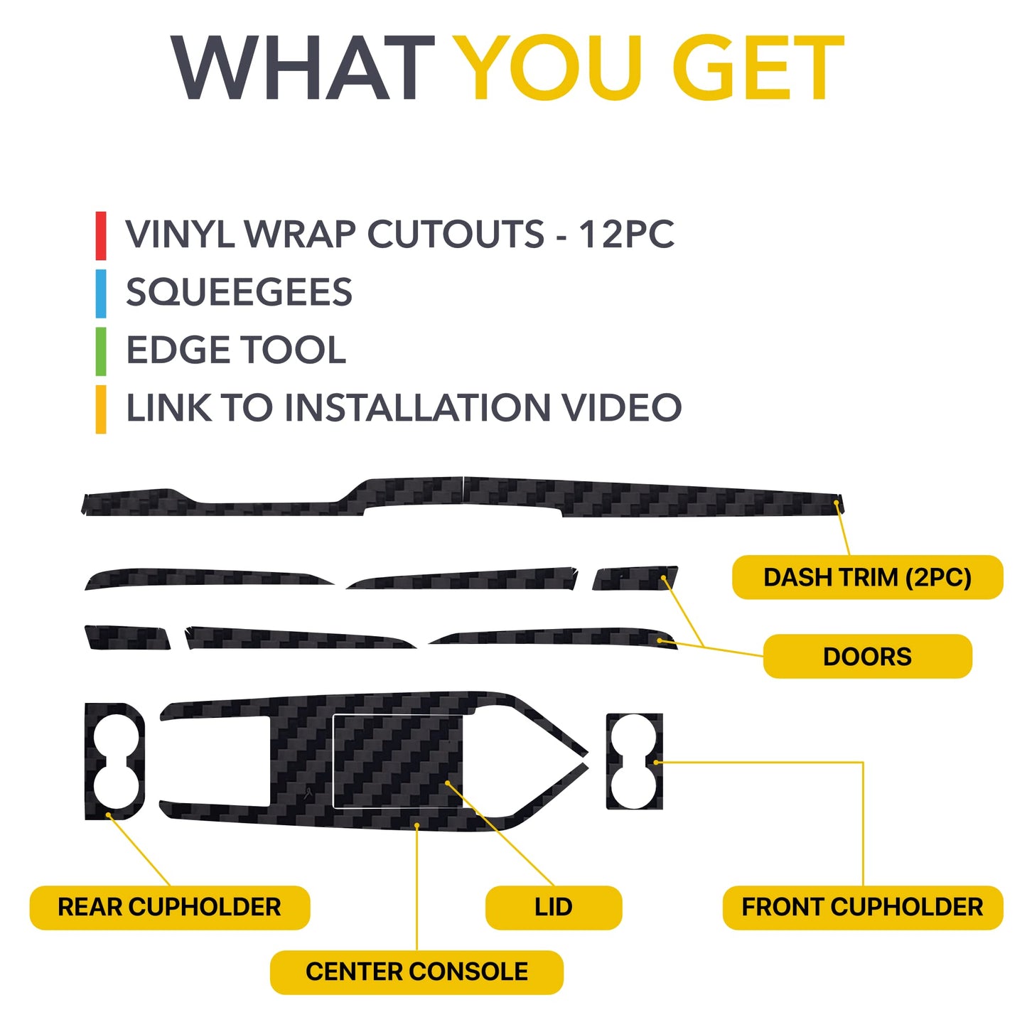 TWRAPS Interior Vinyl Wrap Kit for Tesla Model S Refresh 2021-2025 Long Range - Plaid Style Black Carbon Fiber Pattern Overlay, Styling Mod Upgrade Dashboard, Center Console, Cup Holders & Door Trims