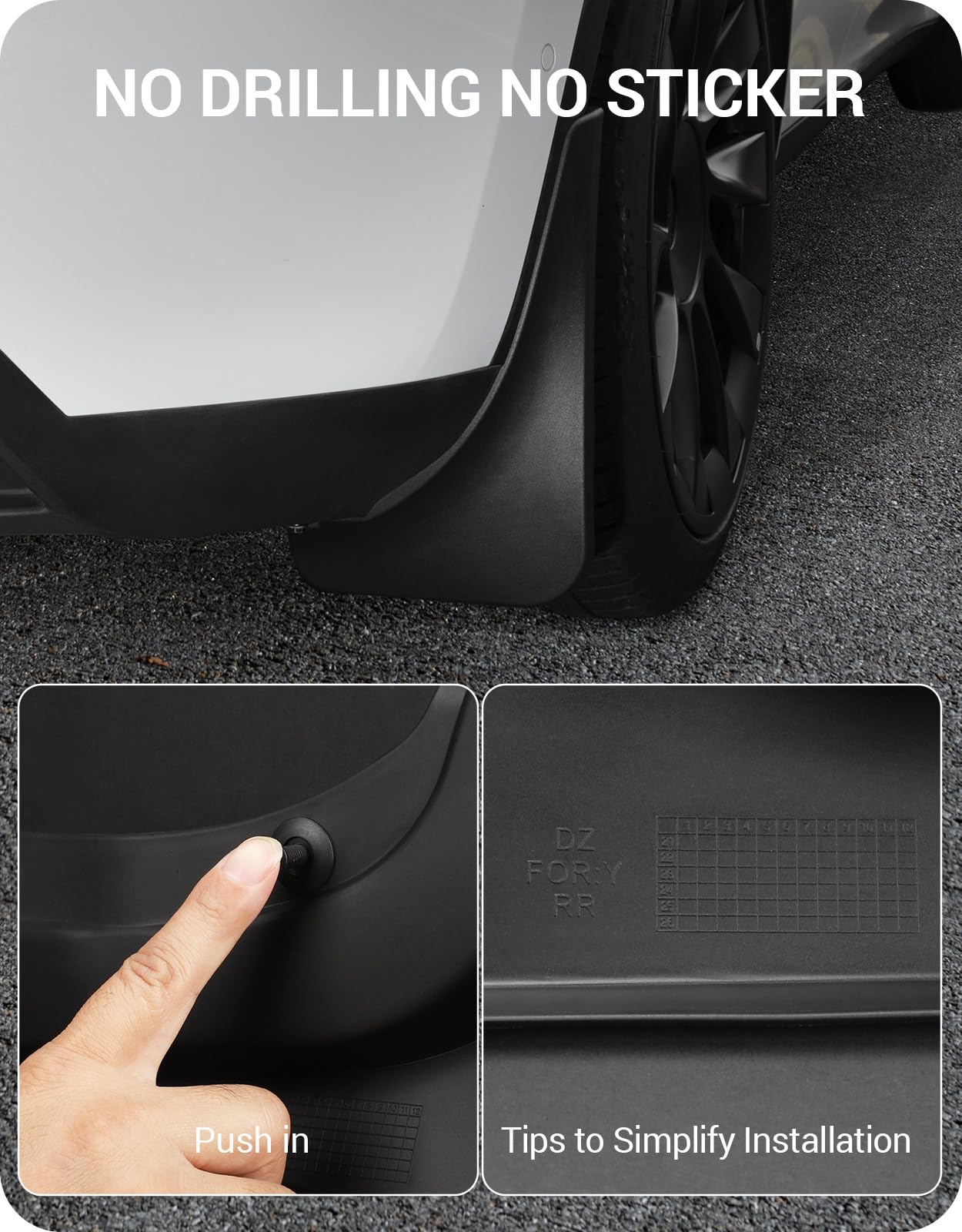 BASENOR 2025 Upgraded Tesla Model Y Mud Flaps Splash Guards Vehicle Sediment Protection No Drilling No Tape Mudflaps Tire Protector Mudflaps All Weather Tesla Exterior Accessories (Set of 4)