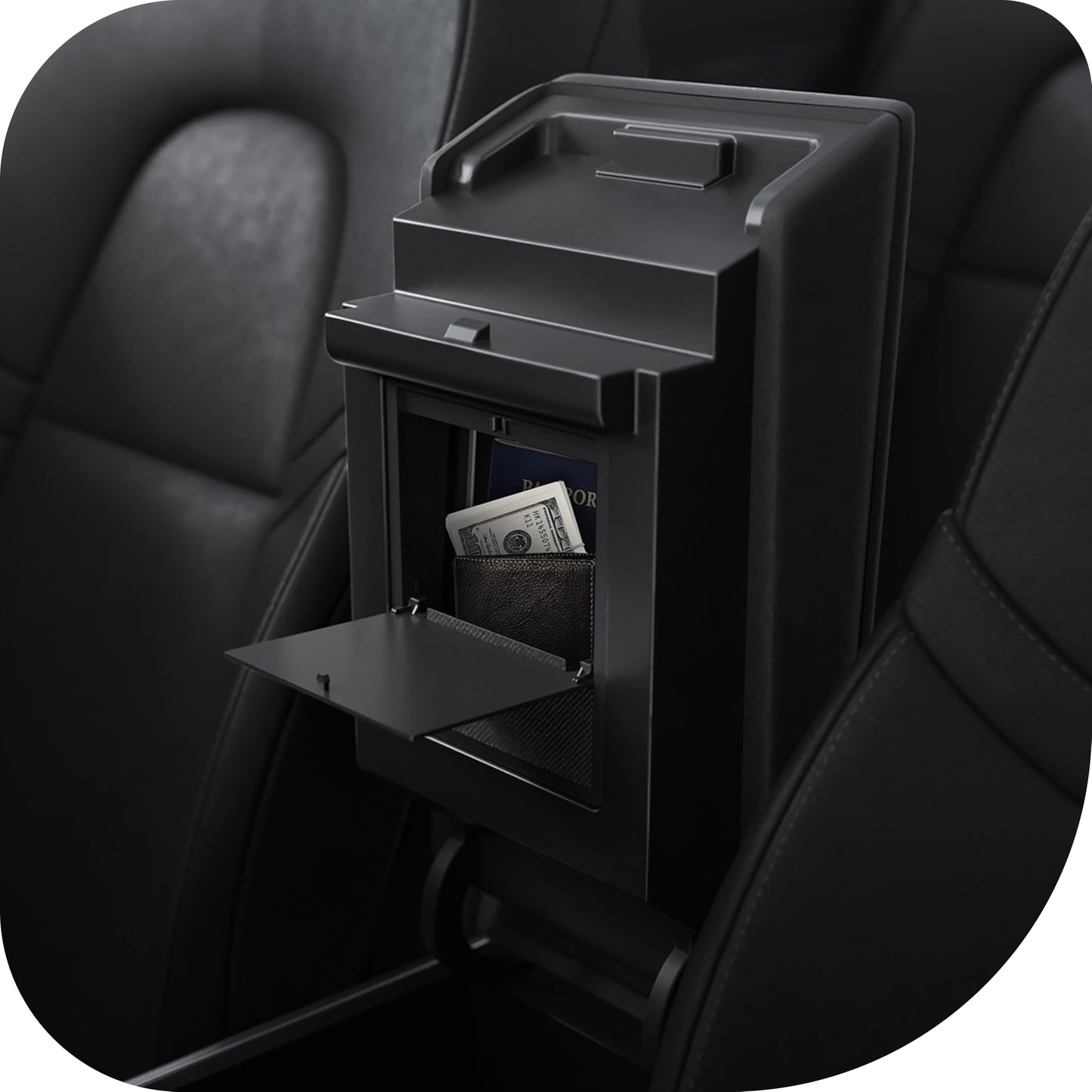 Spigen One-Tap Hidden Storage Box Designed for Tesla Model 3 & Y Center Console Organizer Armrest 2024/2023/2022 [Not Compatible with Model 3 2025/2024 Refresh and Model Y 2025] (Carbon Edition)