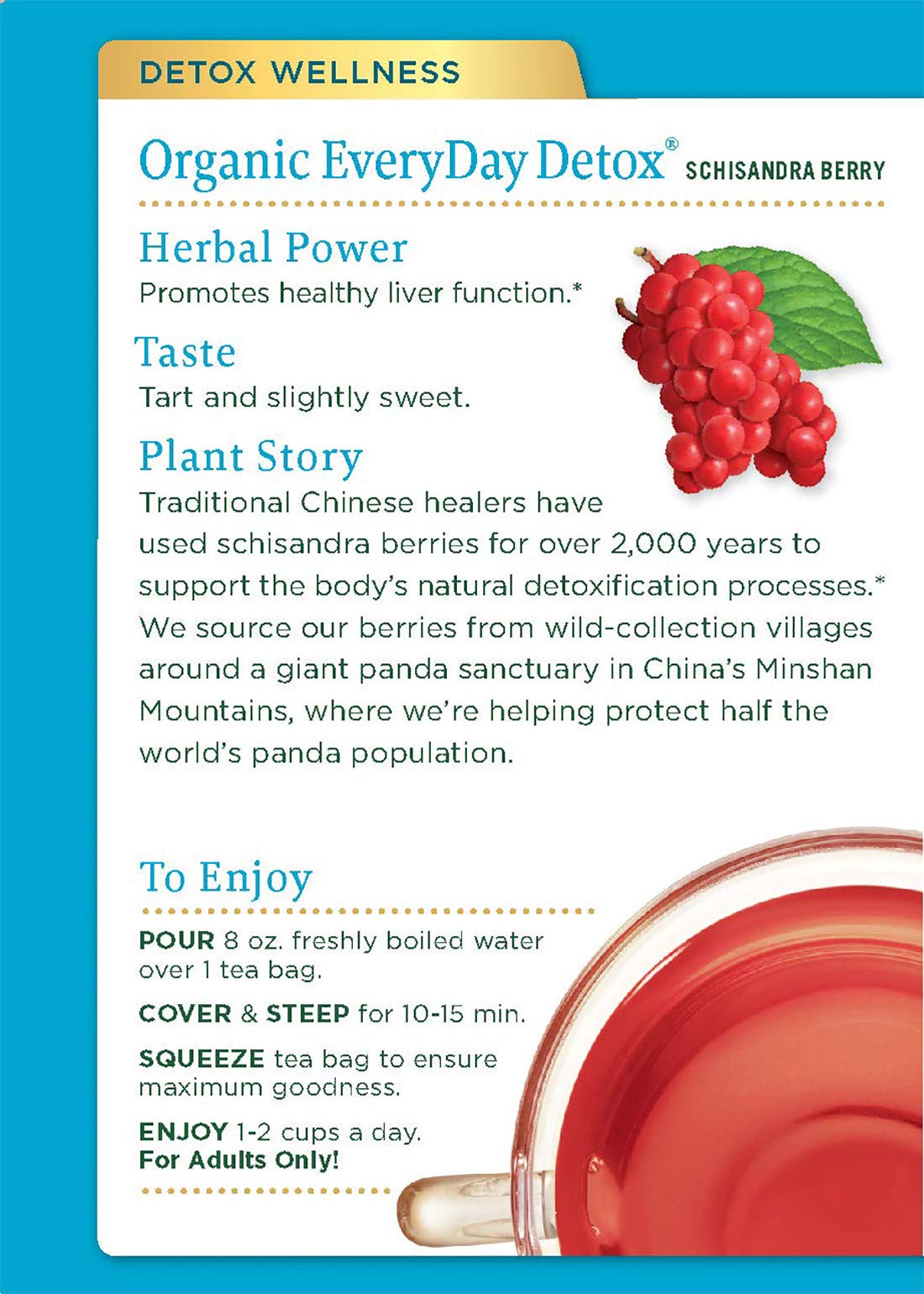 Traditional Medicinals Organic EveryDay Detox Schisandra Berry Herbal Tea, Supports Healthy Liver Function, (Pack of 1) - 16 Tea Bags