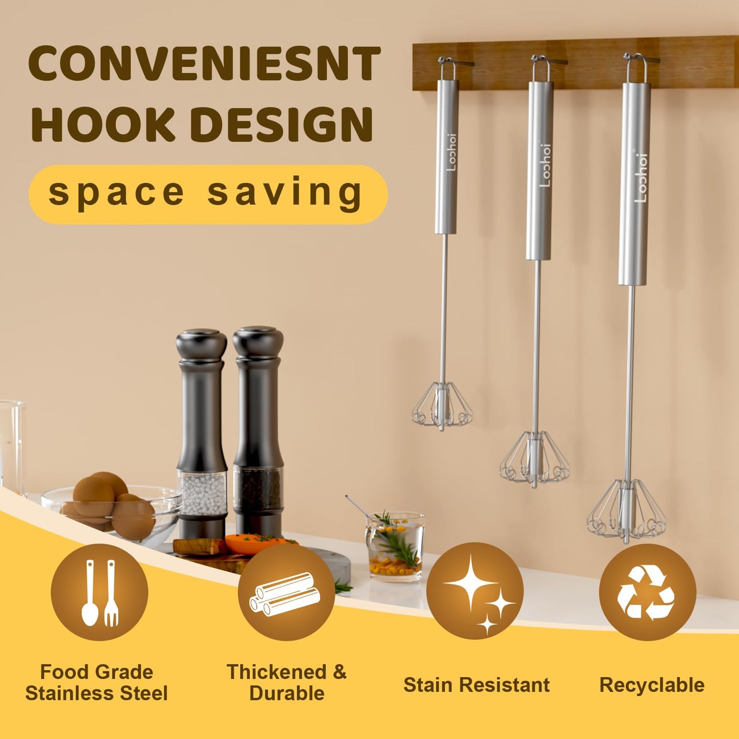 2025 New Upgraded Stainless Steel Semi-Automatic Whisk - Easy to Use Whizzy Whisk,Versatile Wisker Tool for Cooking,Kitchen Essential Egg Beater for Baking,Whisking,Beating & Stirring (10in）