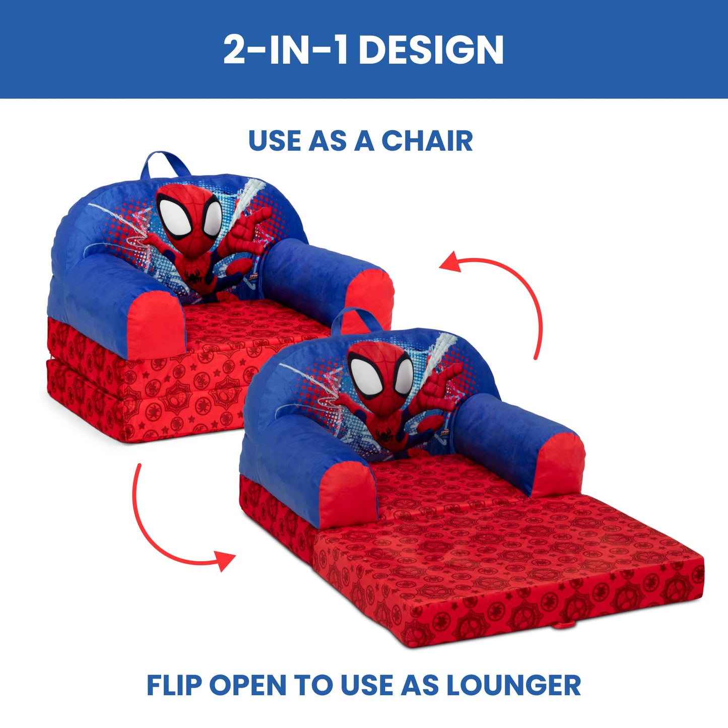 Delta Children - Spidey and His Amazing Friends Cozee Buddy Flip-Out Kids Chair, Red