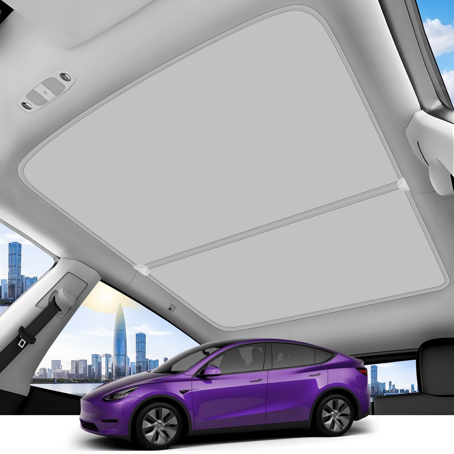 TSLDRV 2025 Upgrade Sunshade Roof for Tesla Model Y 2025-2020 [No-Gap/Sag-Free] Middle Magnetic Component Glass Roof Sunshade Heat Insulation for Tesla Model Y Accessories 2025-2020 Gray
