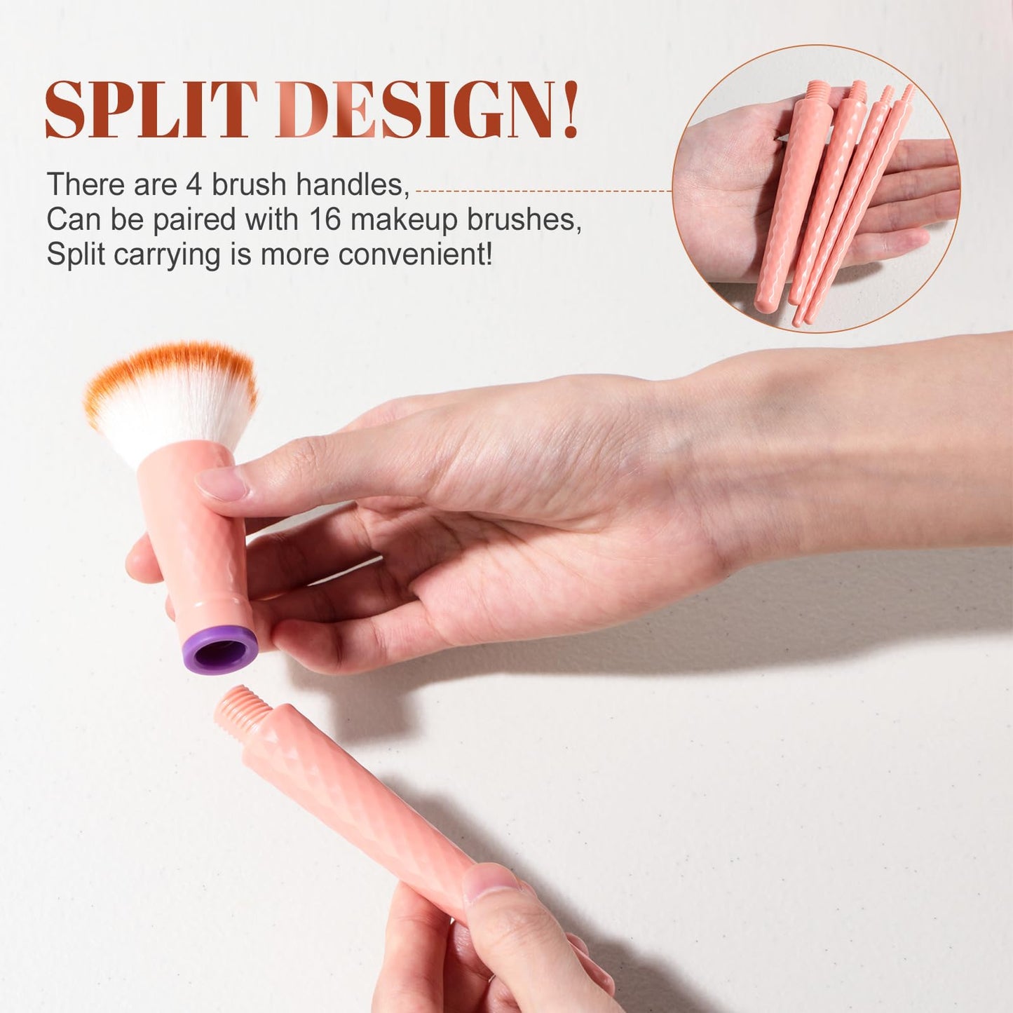 BS-MALL Travel Makeup Brushes – Professional and Durable 16-piece Set Detachable Rotating Handles, Eco-Friendly Design, Comes with Storage Barrel(Orange Travel Case)