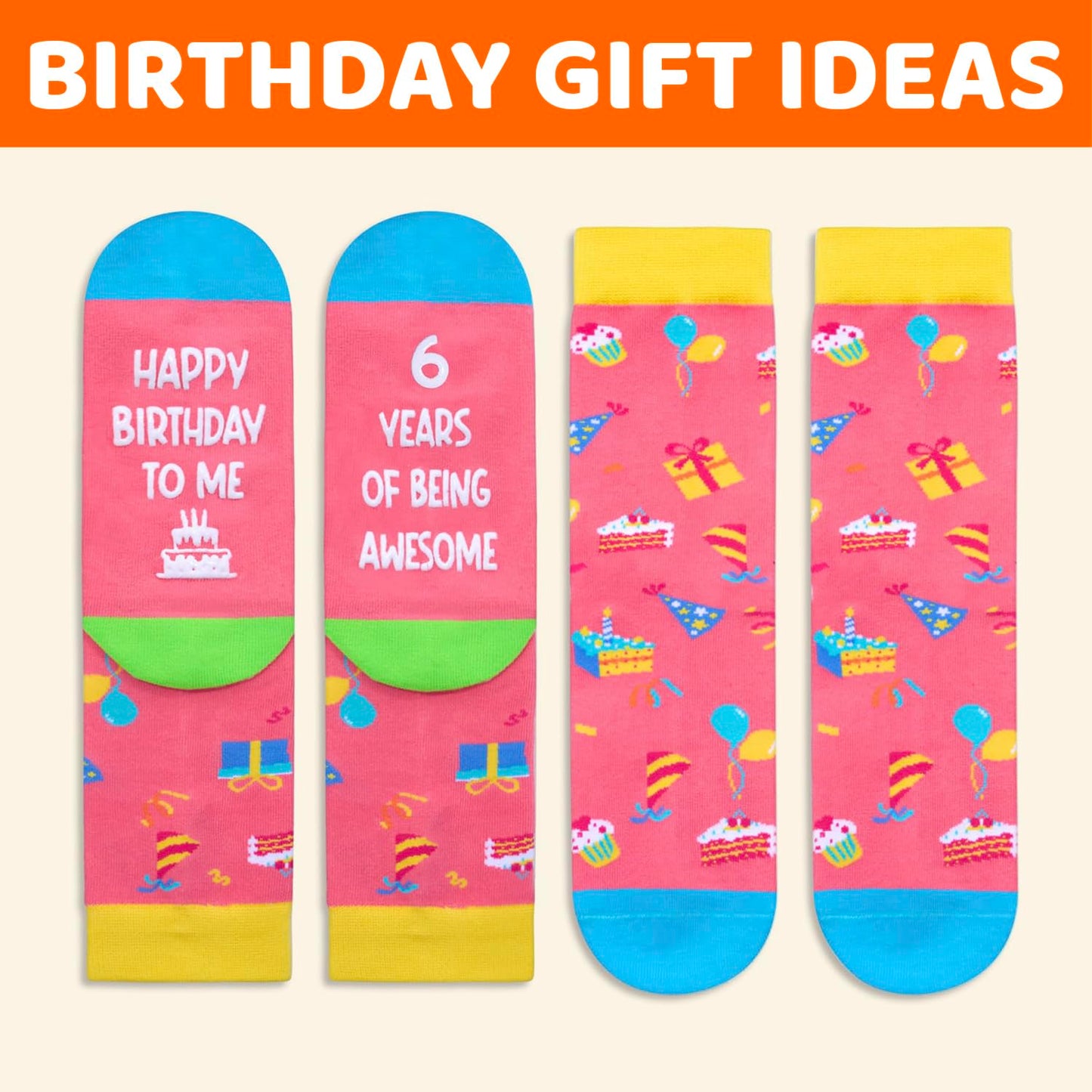 Zmart 6th Birthday Gifts for Girls - Socks for Girls Boys Age 6, 6 Year Old Girl Gift Ideas, Presents for 6 Year Olds, Pink