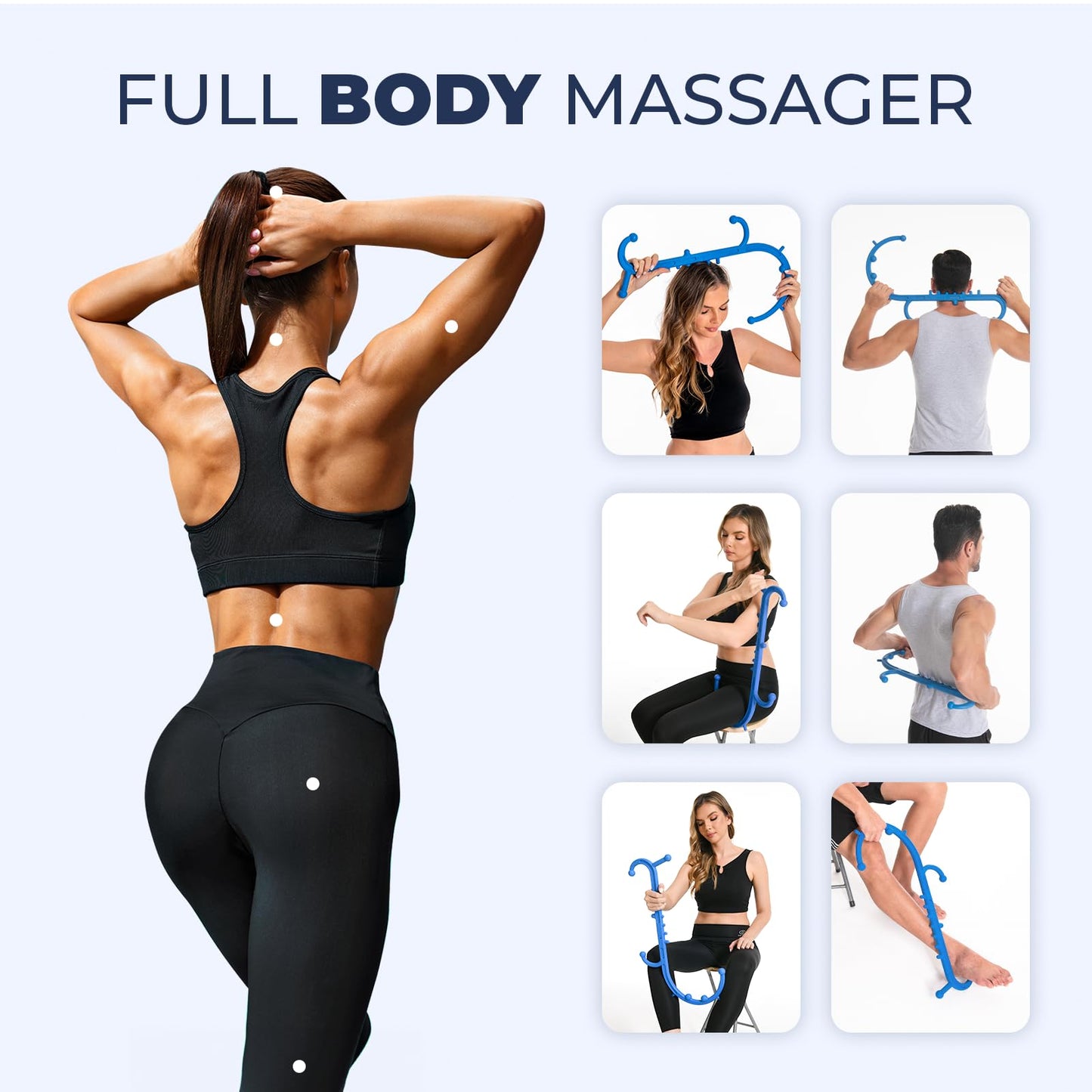 Ranarose Back and Neck Massager, Full Body Trigger Point Massage Tool, Massage Stick for Pain Relief, Pressure Point Massage Tool, Massage Cane, Massage Hook, Muscle Knot Remover (Blue)