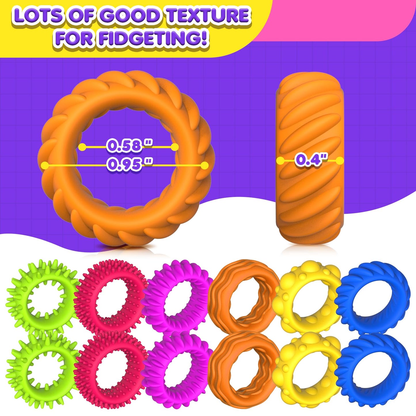 Fidget Toys Kids Sensory Rings: Fidget Ring Sensory Toys for Kids with Autism - Quiet Anxiety Fidgets for Classroom 18 Pack
